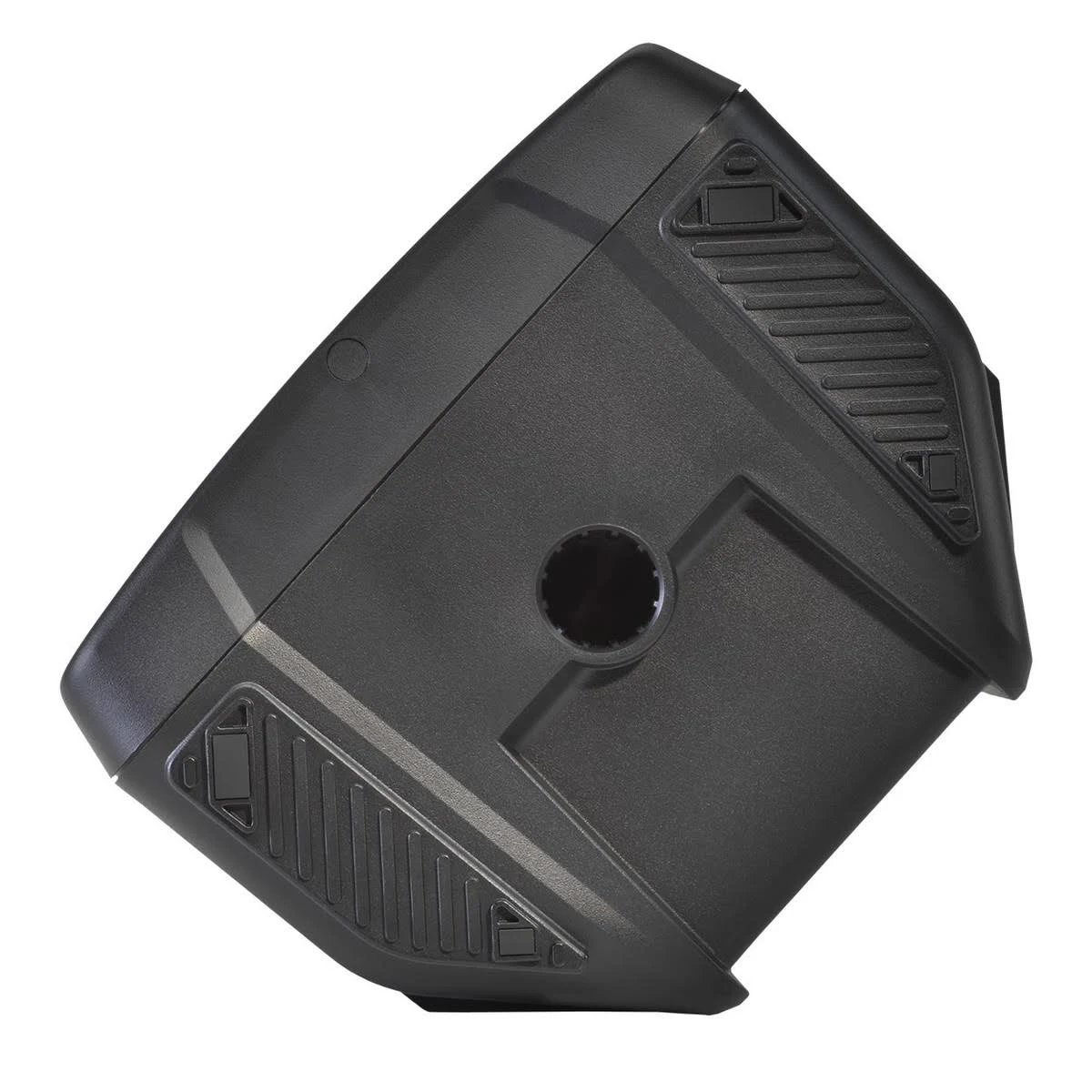 Czarny głośnik z ukośną górą. Górna część ma otwór i otwory wentylacyjne.