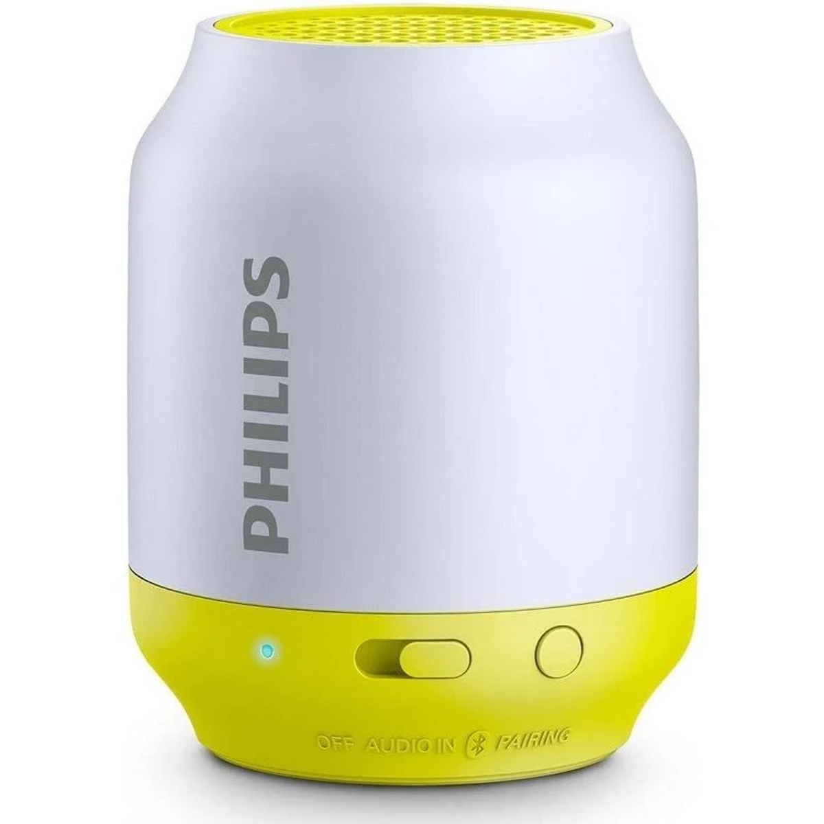 Biały głośnik z wieloma czarnymi kropkami i napisem 'with MERIDIAN' na górze.