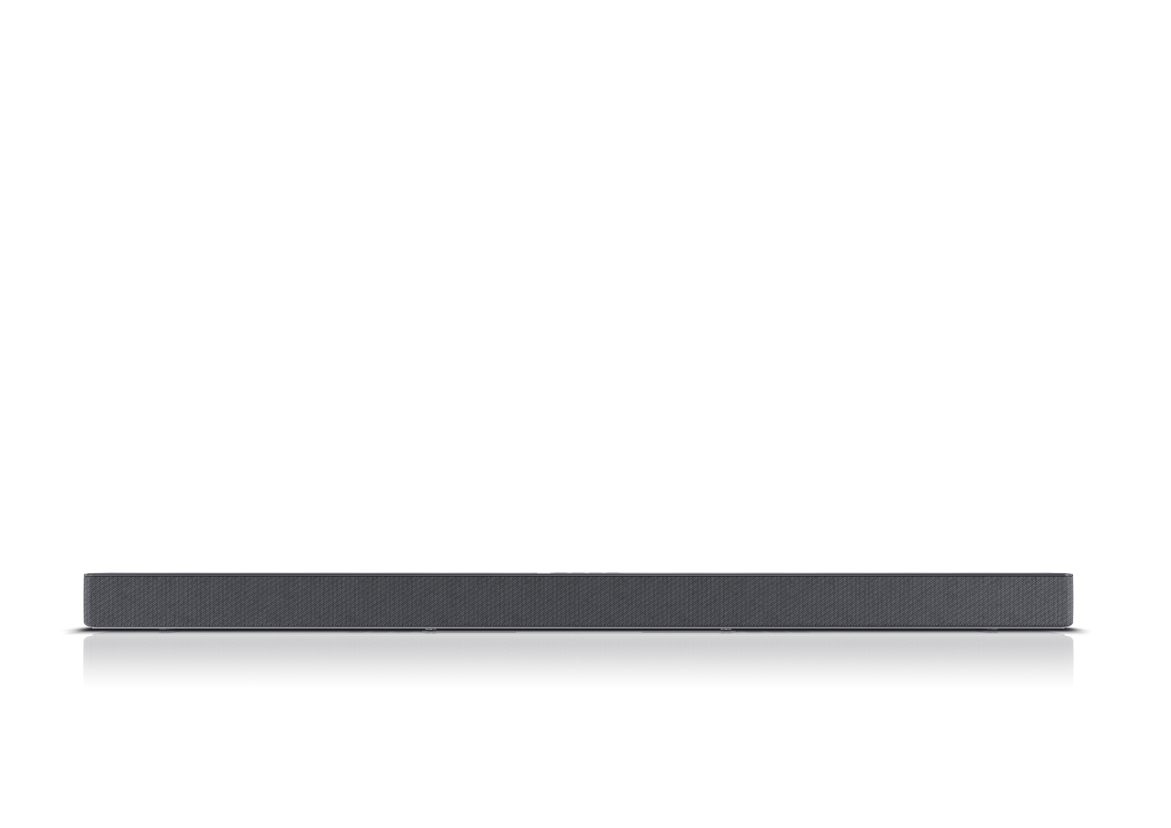 Eine dunkelgraue Soundbar auf weißem Hintergrund.