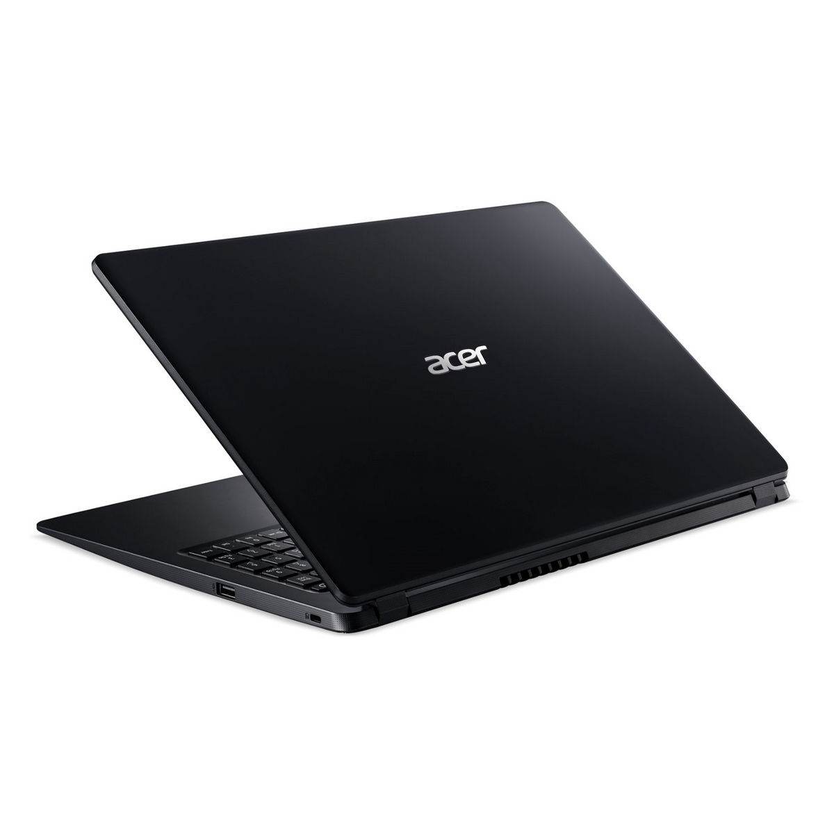 Laptop Acer nero, chiuso, che mostra il retro.
