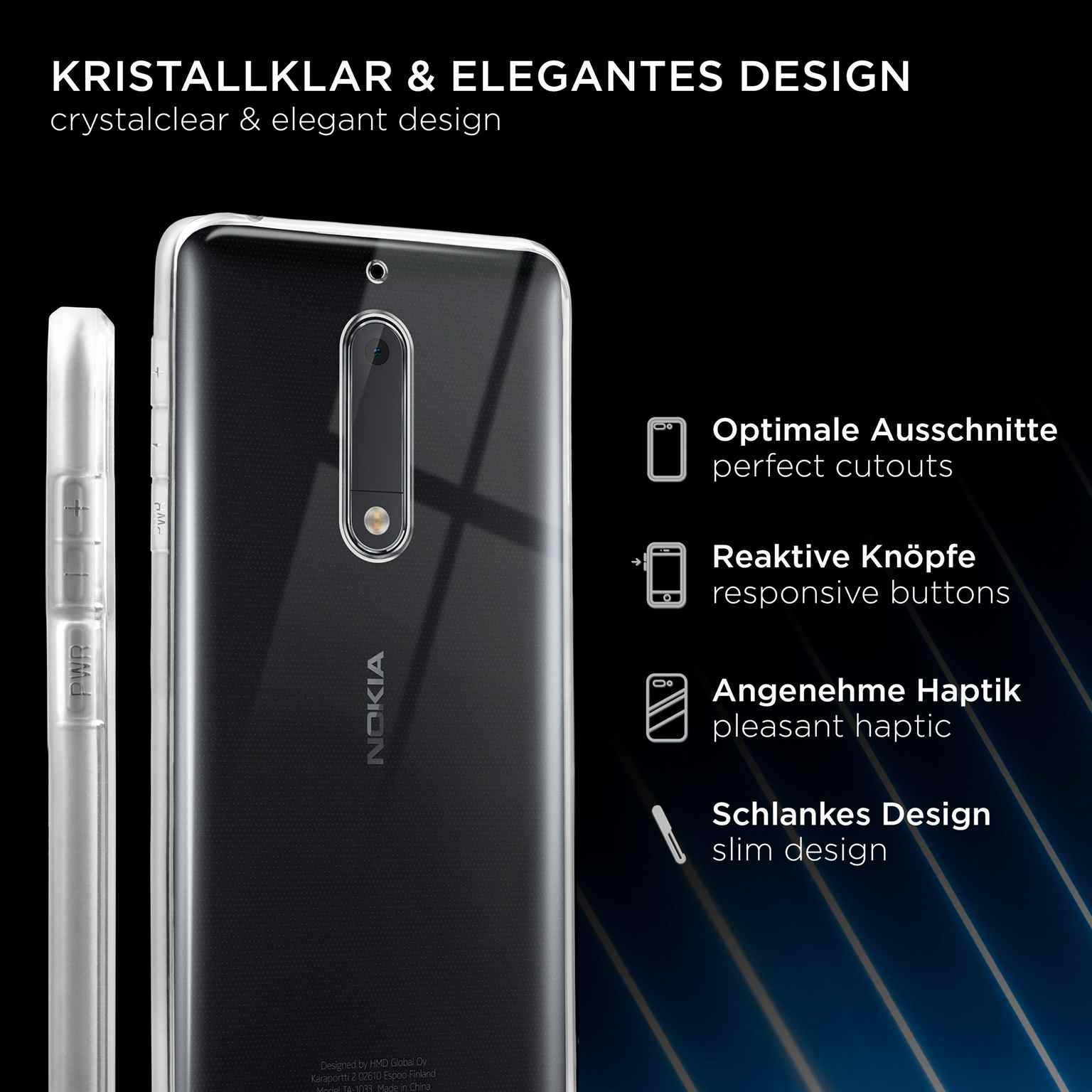 Ein Handycase mit durchsichtigem Rücken und transparentem TPU-Stoßfänger. Kristallklares und elegantes Design.