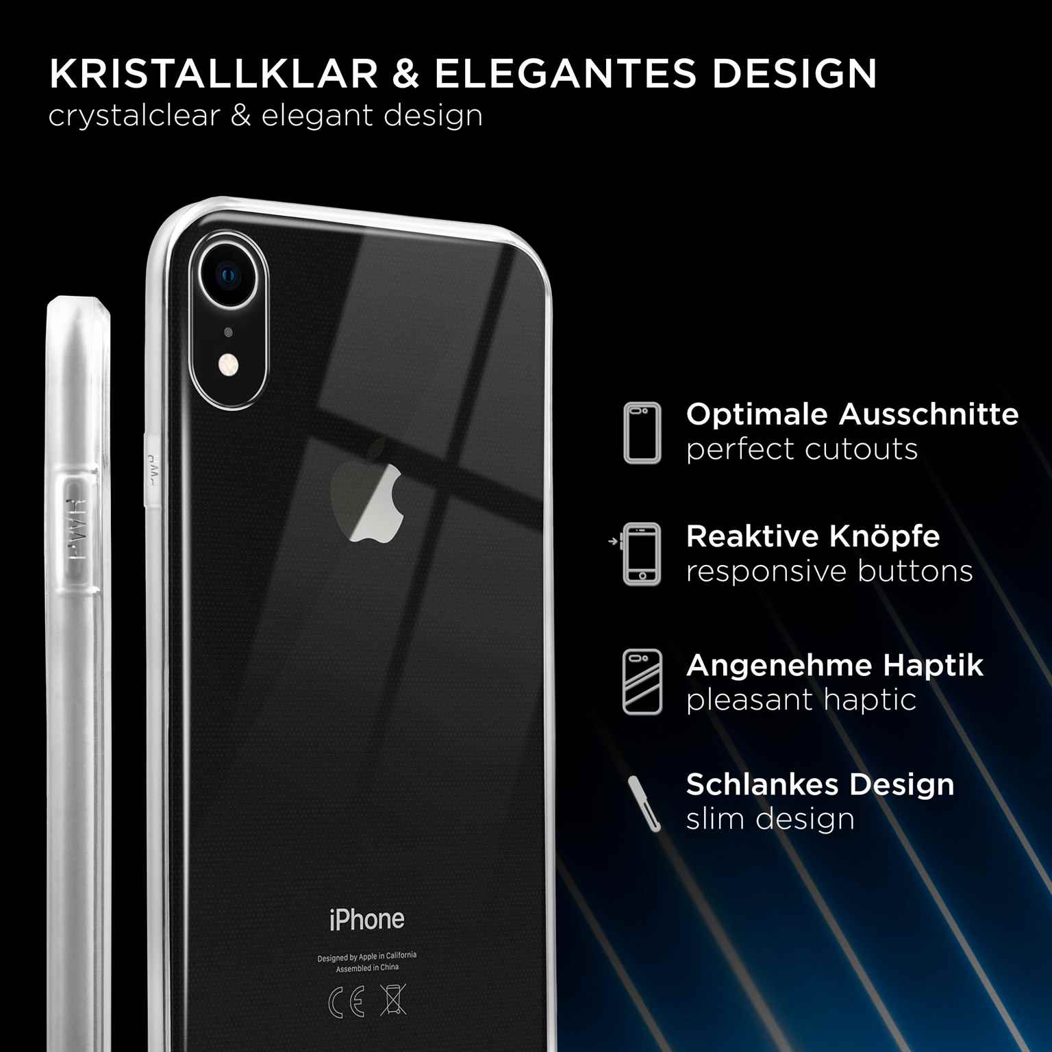 Transparente iPhone-Hülle. iPhone sichtbar. Designmerkmale: perfekte Aussparungen, reaktionsfreudige Tasten.