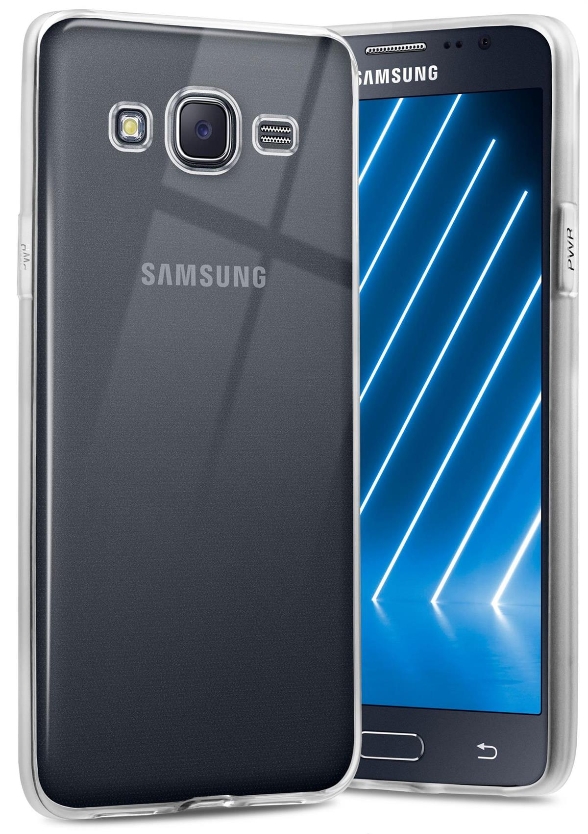 Transparente Handyhülle auf einem Samsung-Telefon. Das Telefon ist schwarz und die Hülle transparent.