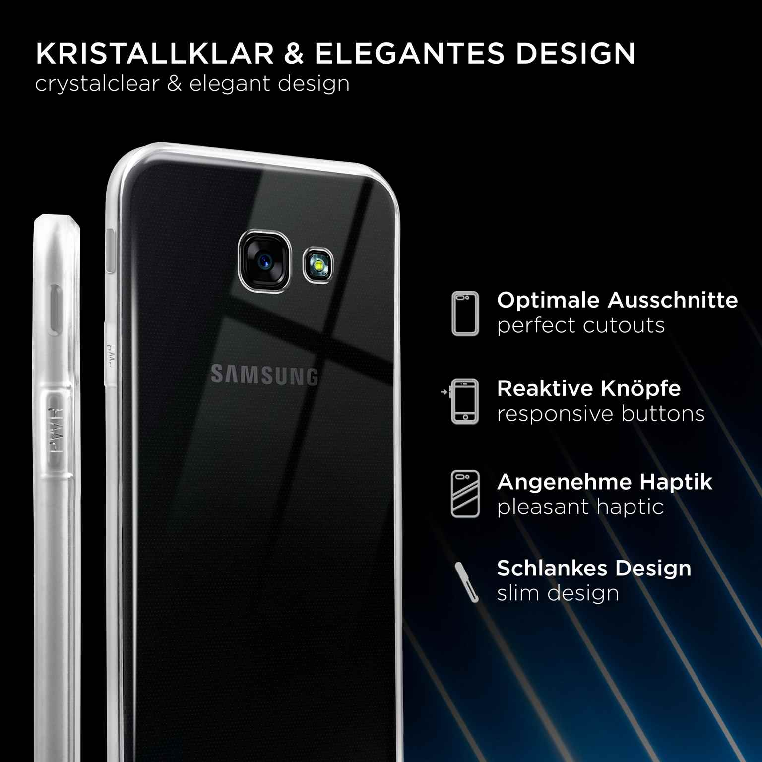 Eine transparente Handyhülle mit Text und einem Telefon darin.