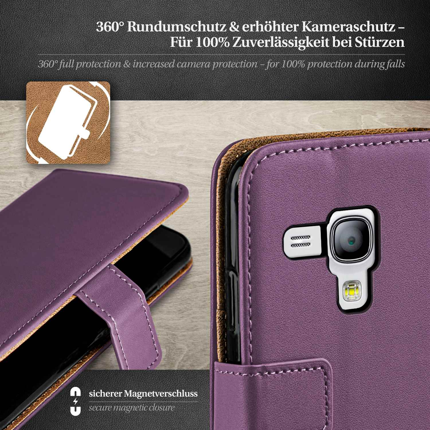 Lila Handyhülle mit Telefon, mit Text über Schutz.