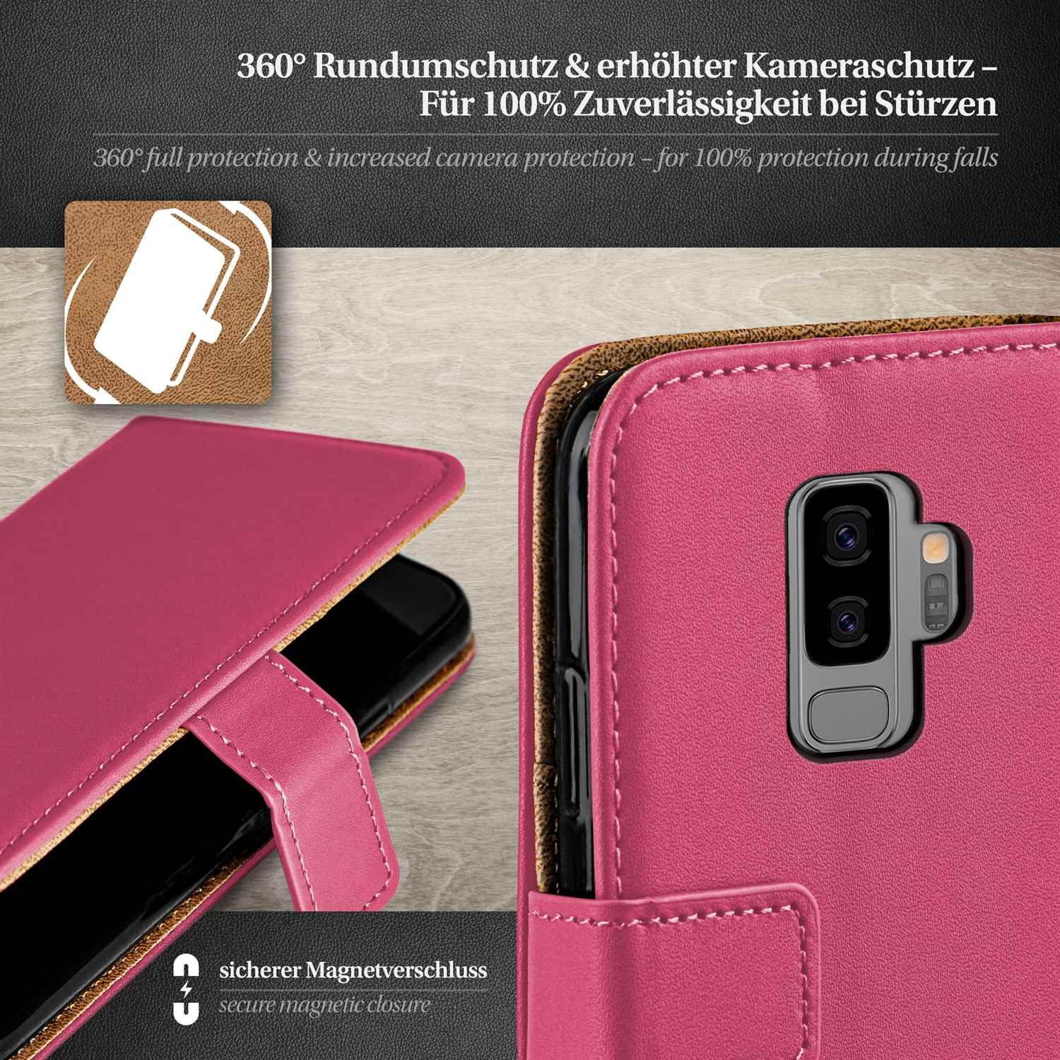 Rosa Handyhülle mit Telefon und sicherem Magnetverschluss.