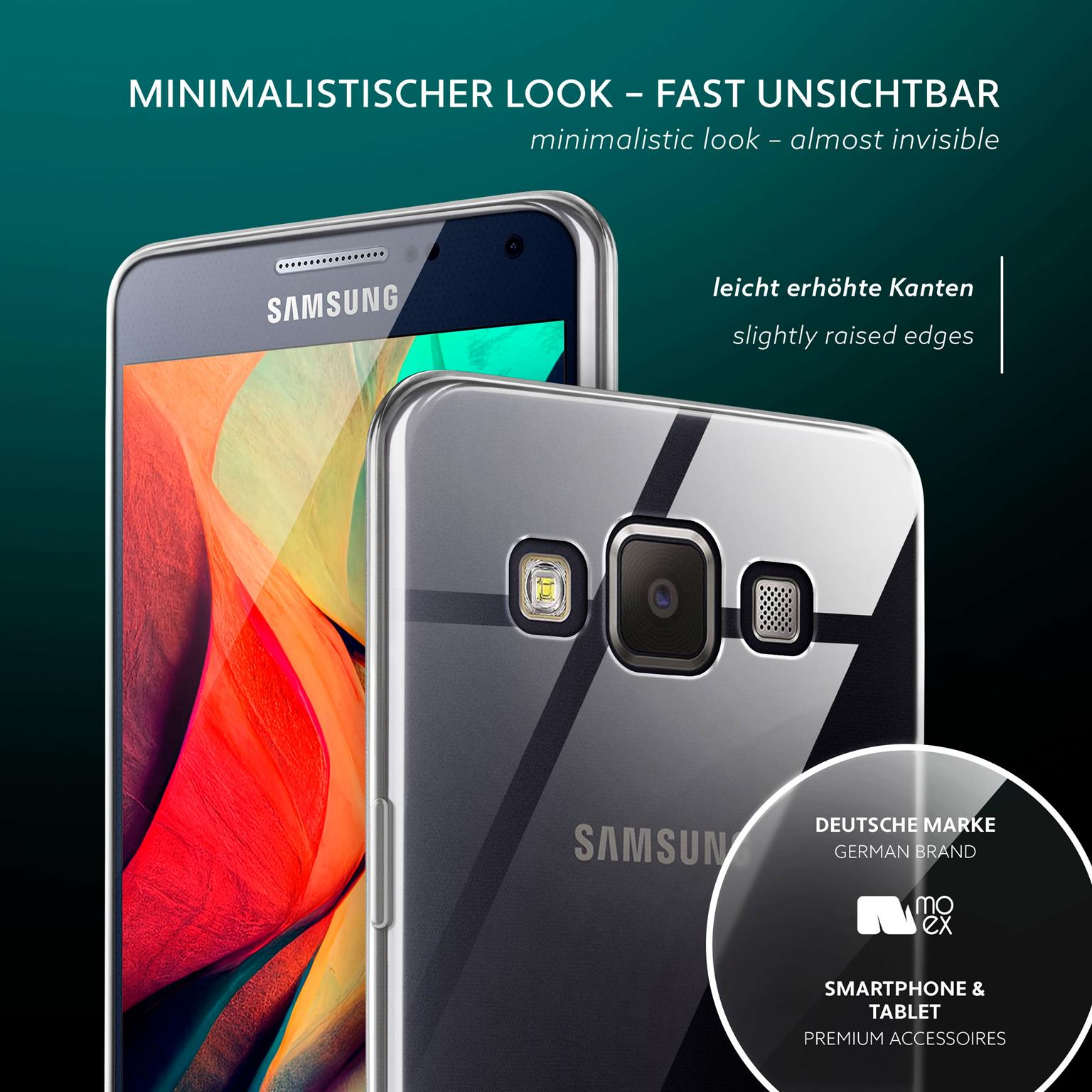 Zwei Smartphones, ein klarer Fall. Markenname und Text auf dem Telefon.