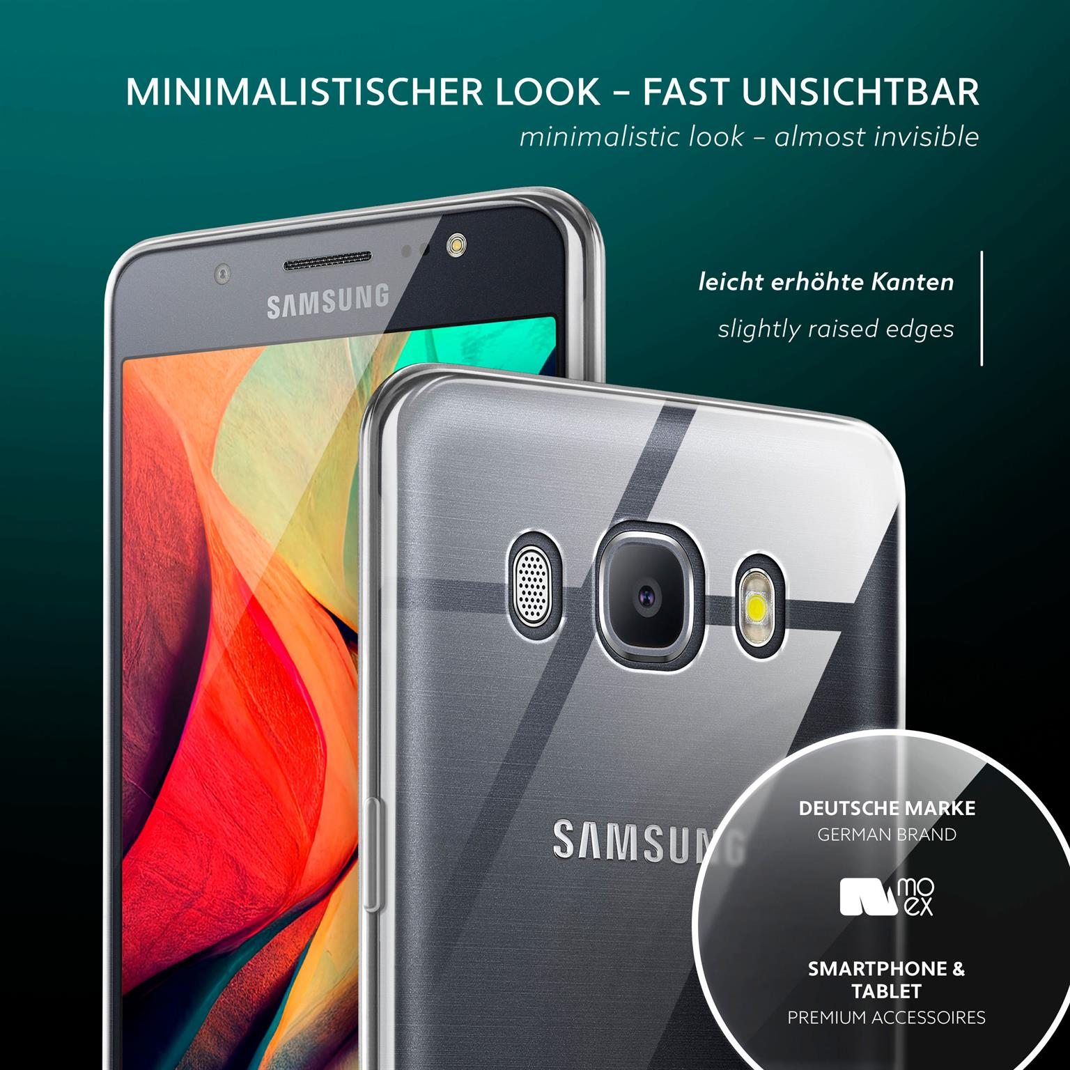 Handyhülle auf Telefon. Die Hülle ist transparent mit leicht erhöhten Kanten.