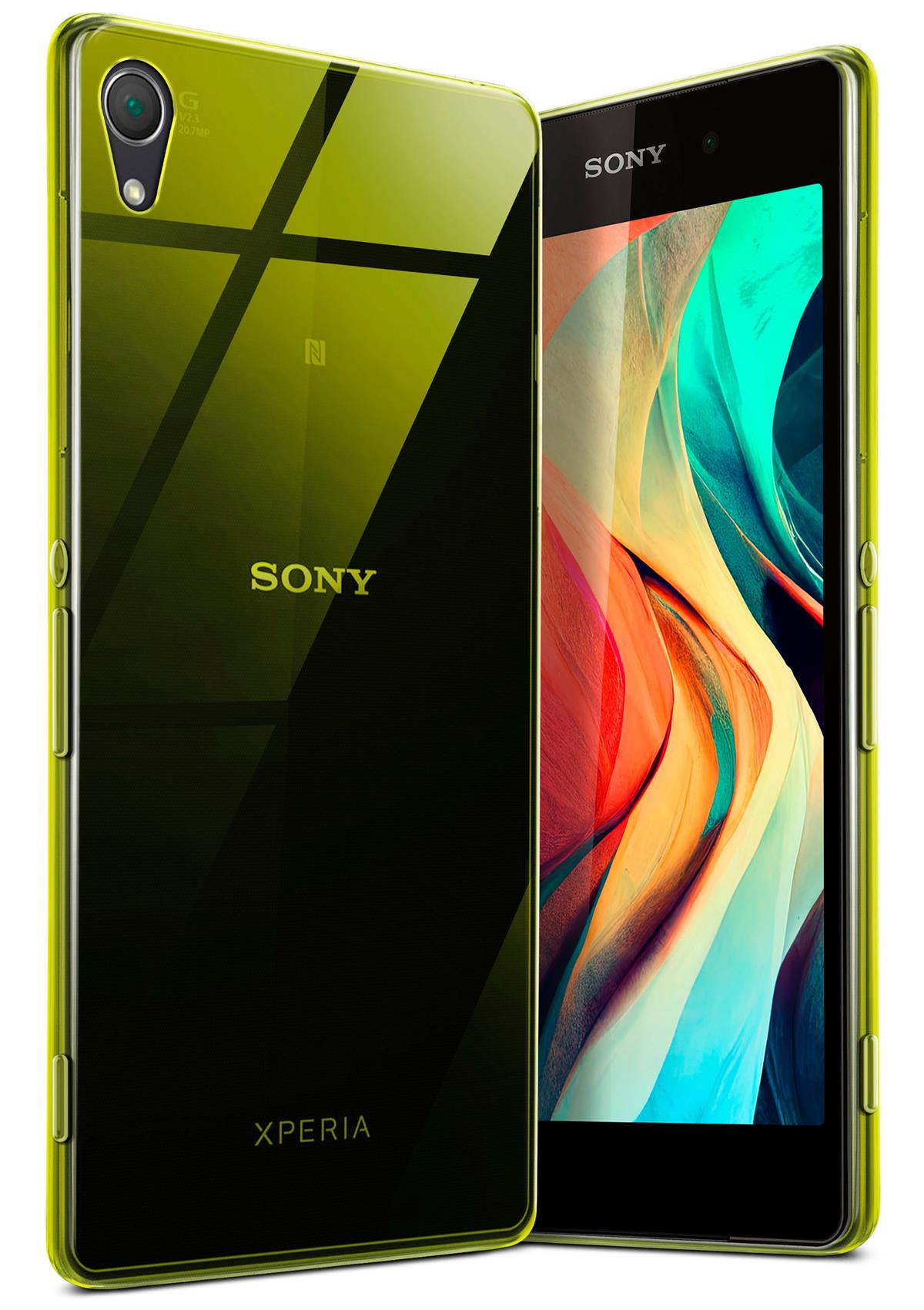 Grünes Telefon mit klarer Hülle. Das Telefon ist auf weißem Hintergrund angewinkelt.