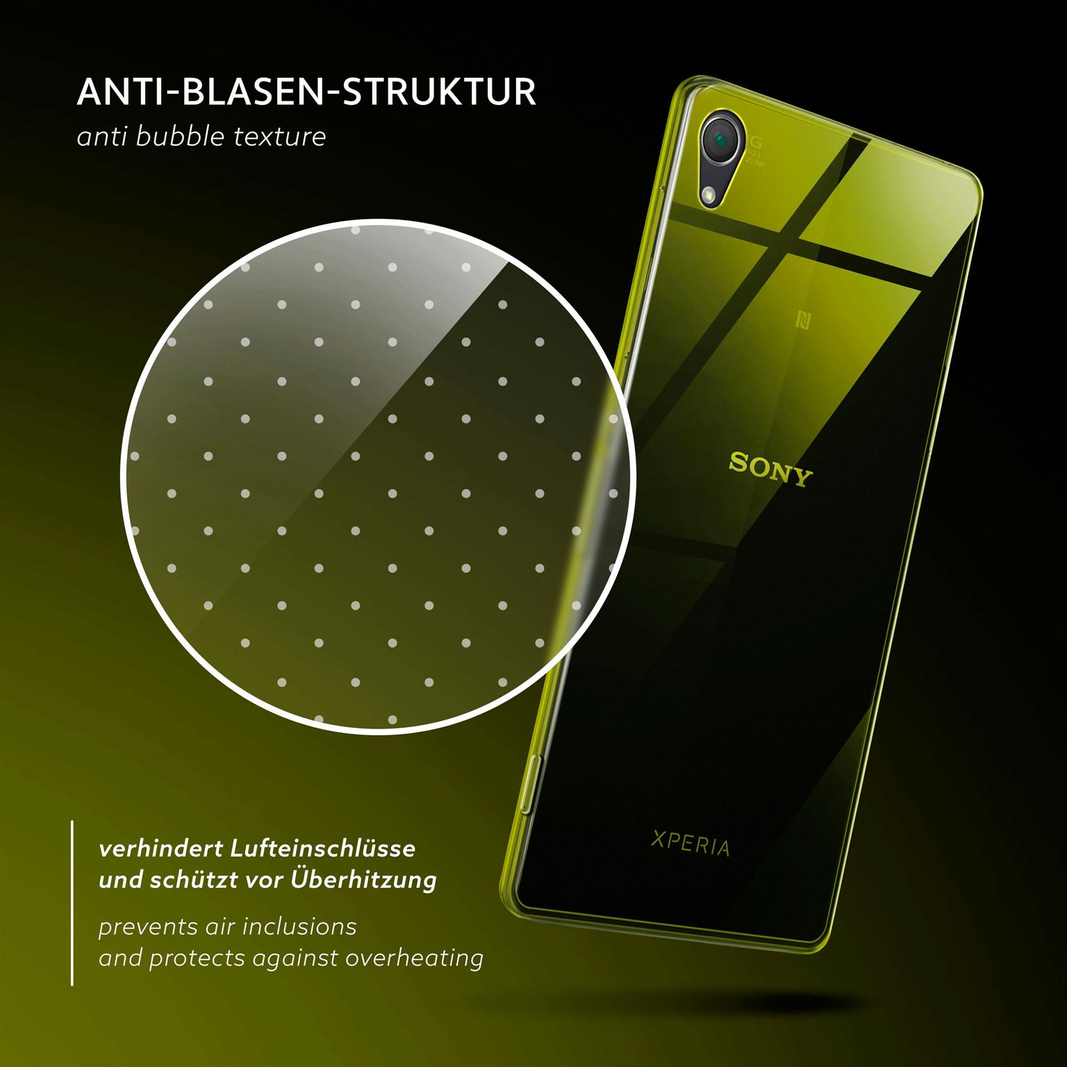 Eine transparente Hülle mit gepunktetem Muster und Telefon.