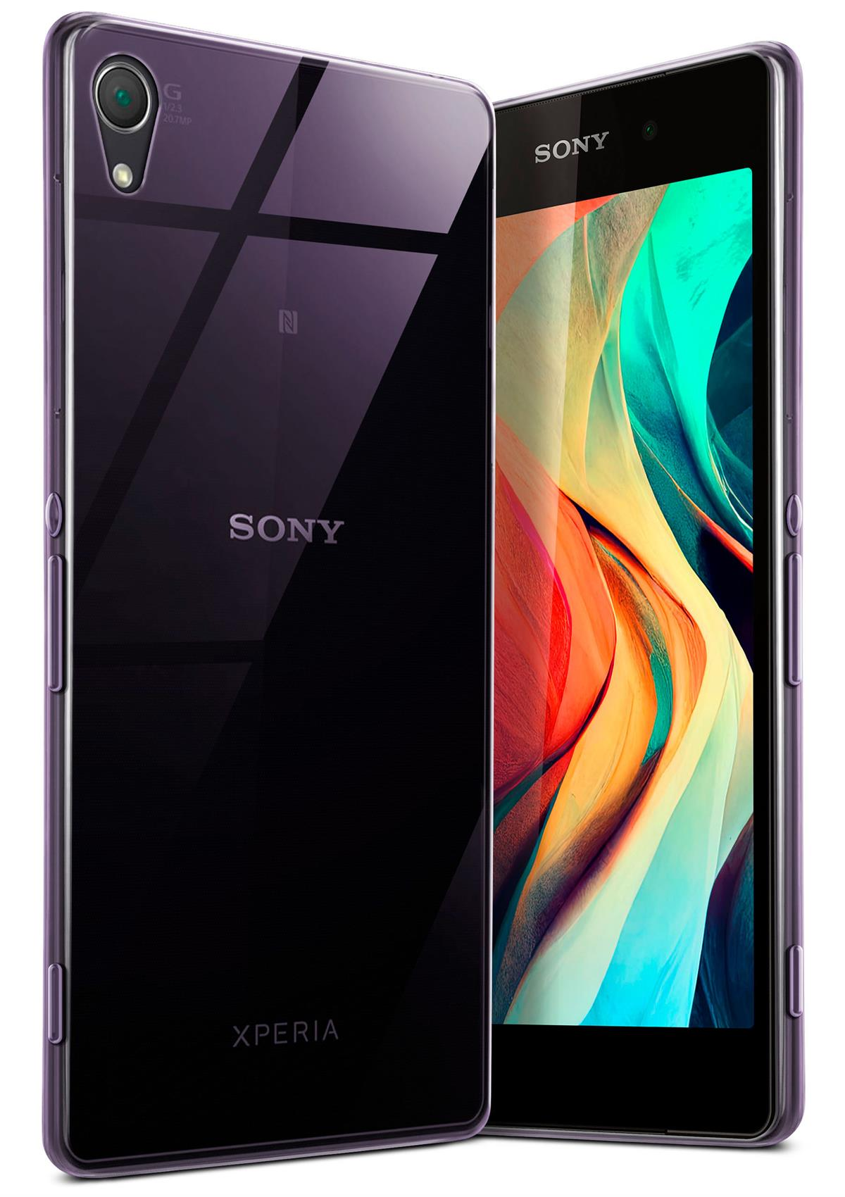 Eine transparente Handyhülle mit einem Handy mit farbenfrohem Display.