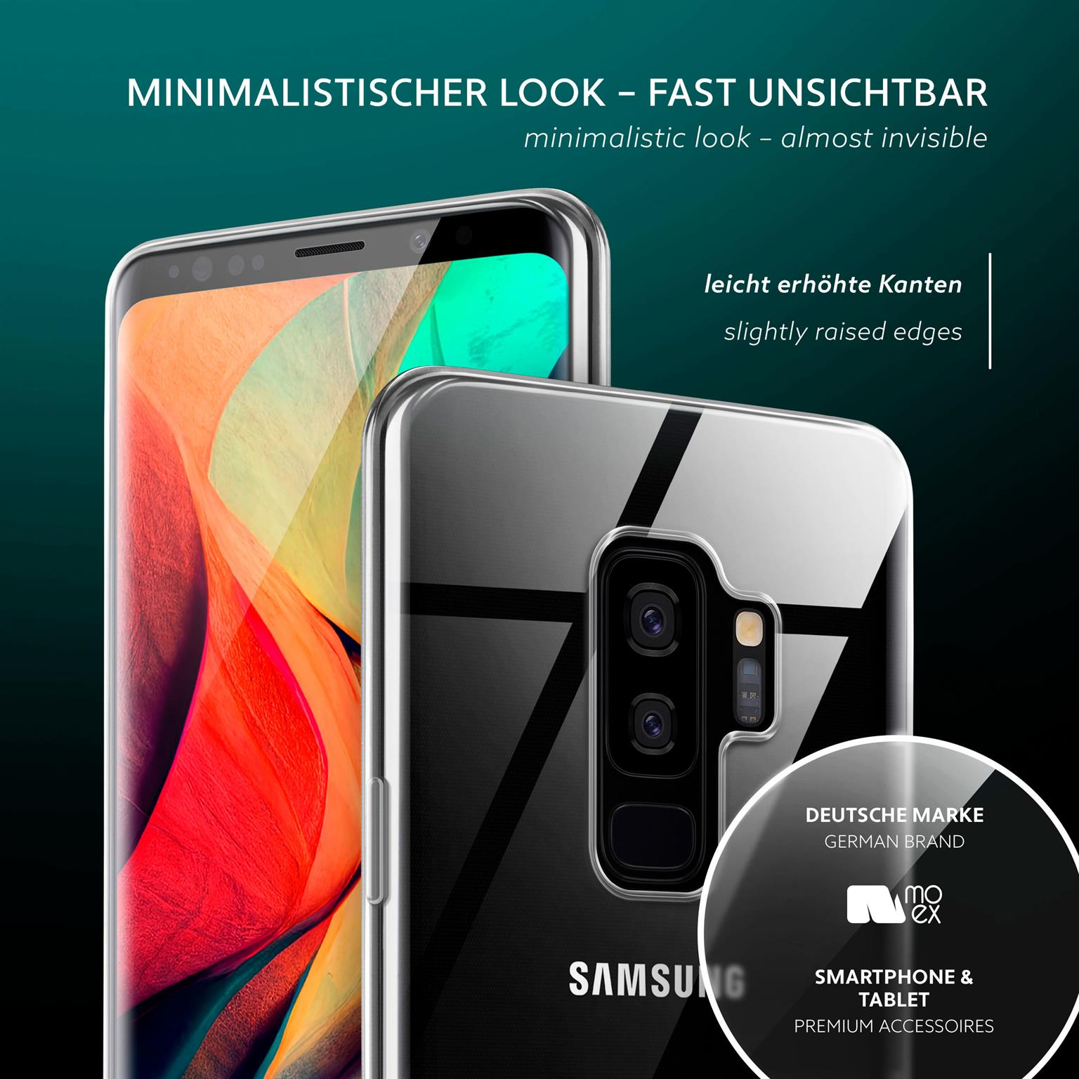 Zwei Telefone in transparenten Hüllen. Die Hüllen sind auf dunkeltürkisfarbenem Grund.