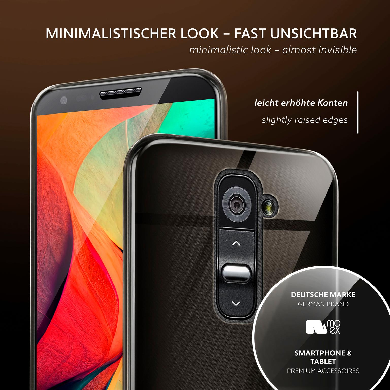 Zwei Telefone, eine klare Hülle, die andere schwarz. Ein Logo unten rechts.