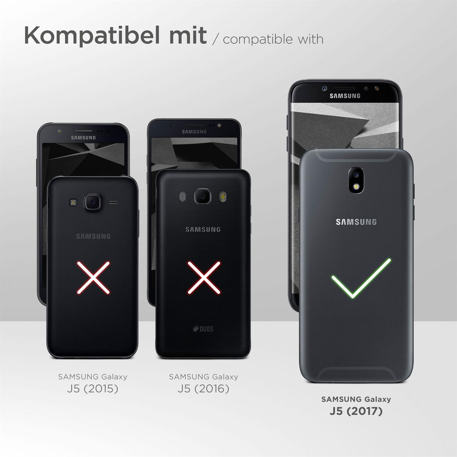 Telefone. Kompatible Telefone. Text: Kompatibel mit Samsung J5 (2017), nicht J5 (2015/2016).