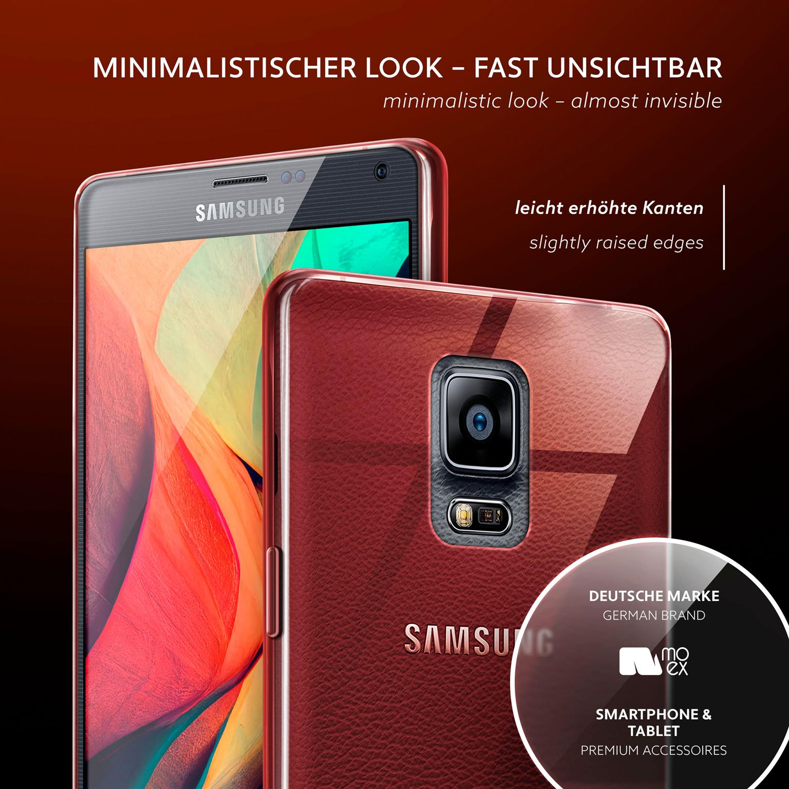 Rote Handyhülle mit Telefon darin. Ein Samsung-Logo oben. Deutsches Markenlogo unten.