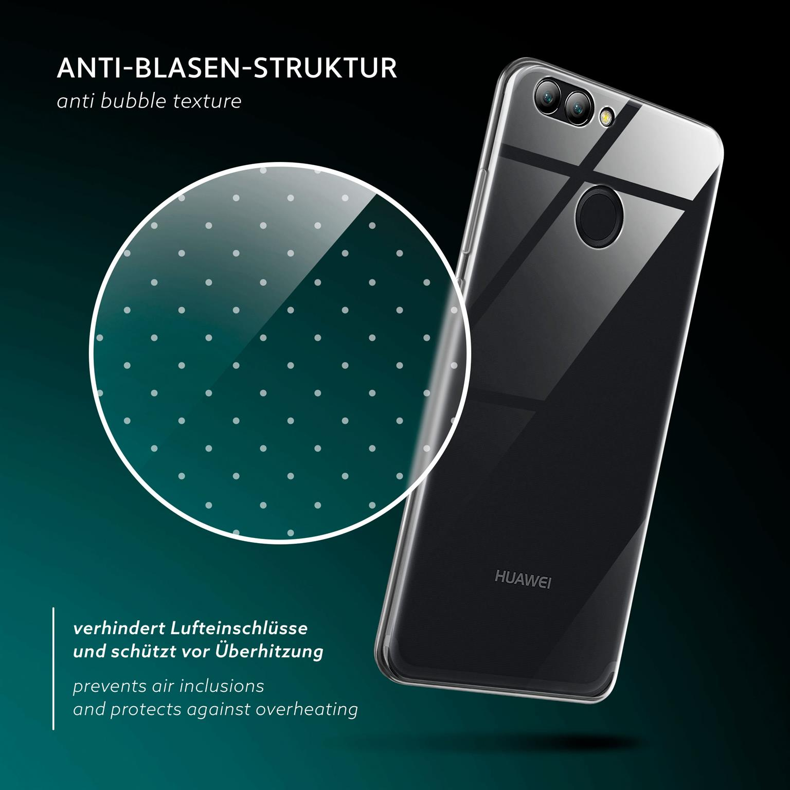 Transparente Handyhülle mit Telefon. Hülle mit gepunkteter Anti-Blasen-Textur.