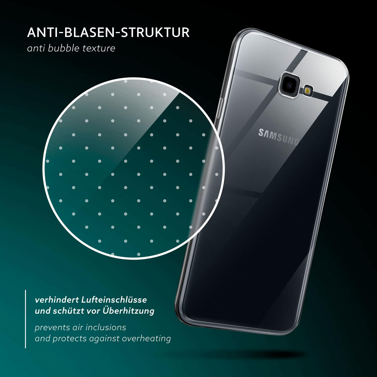 Handyhülle mit Punkten, zeigt ein Telefon in der Hülle. Samsung-Logo sichtbar.