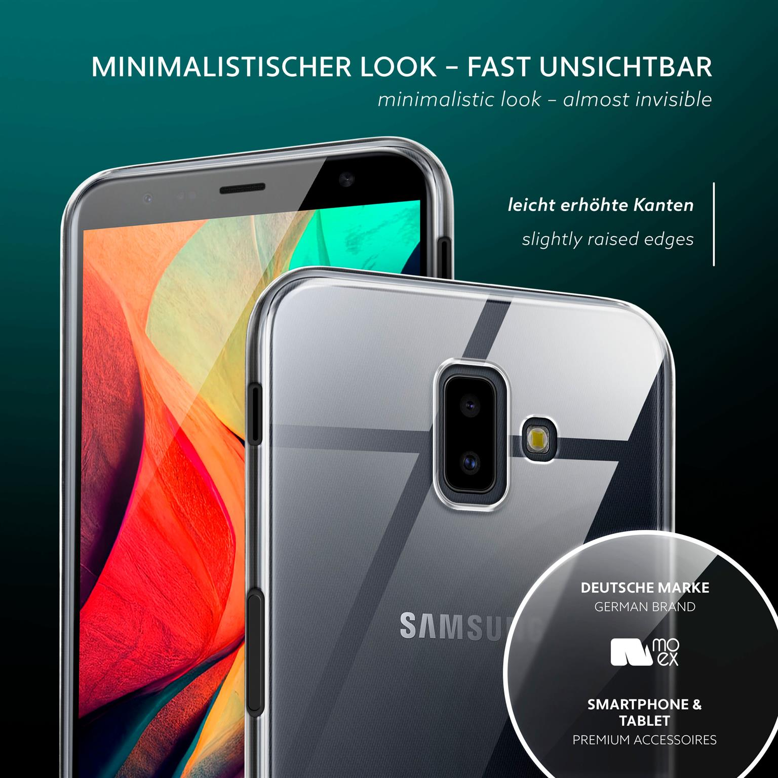 Zwei Telefone in transparenten Hüllen, eins von Samsung. Leicht erhöhte Kanten werden gezeigt.