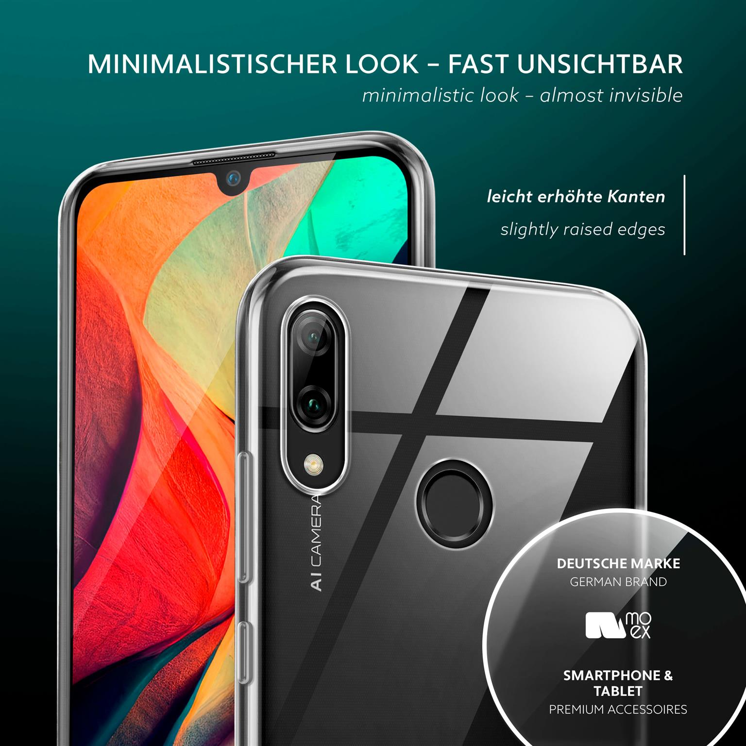 Ein Telefon mit transparenter Hülle, mit Text in der Ecke, dass es sich um eine deutsche Marke handelt.