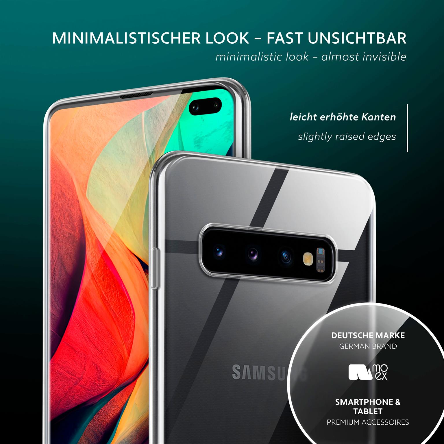Transparente Handyhülle mit einem Samsung Telefon. Ein weiteres Telefon dahinter.