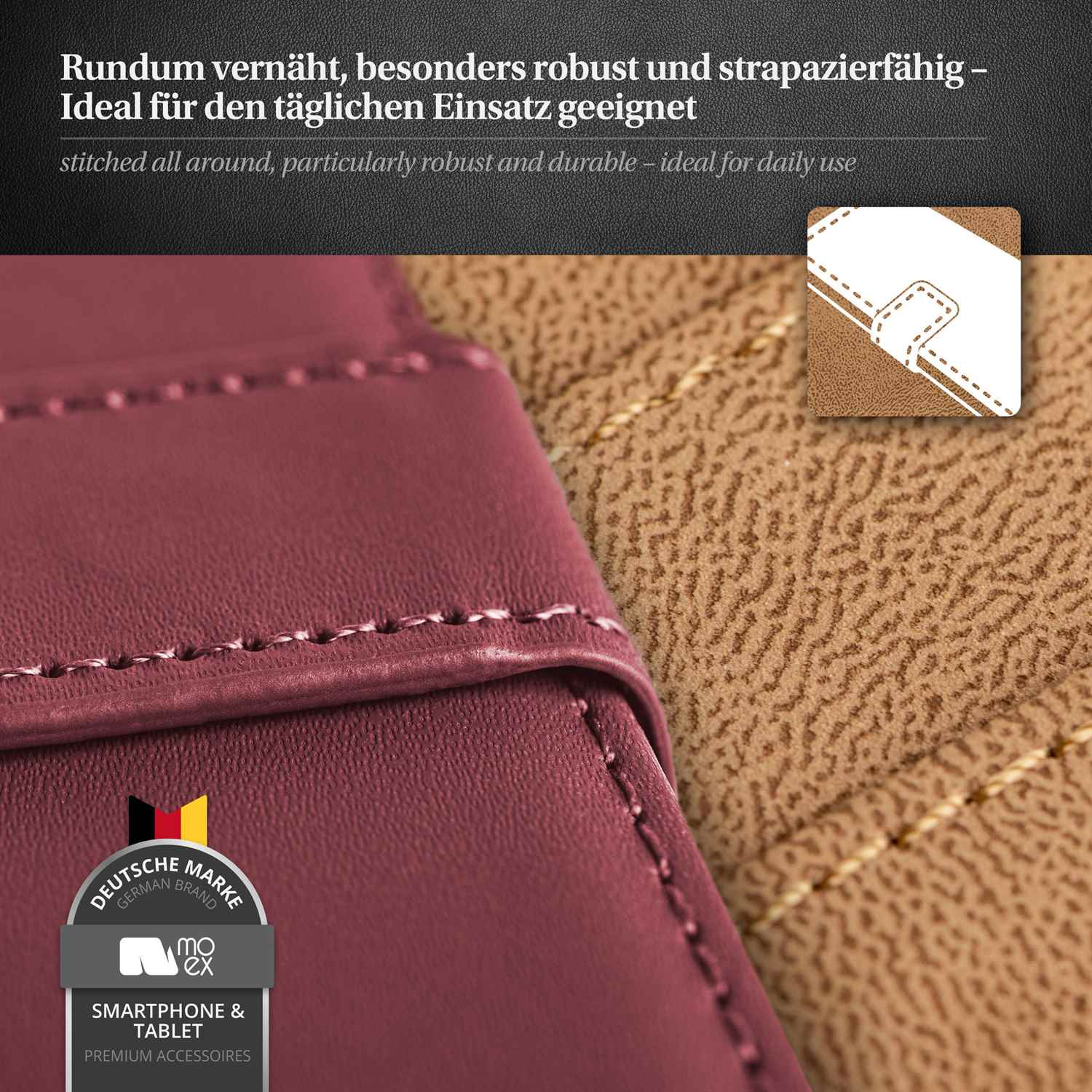 Genähte Handyhülle. Text: Rundum vernäht, robust und strapazierfähig, ideal für den täglichen Gebrauch.