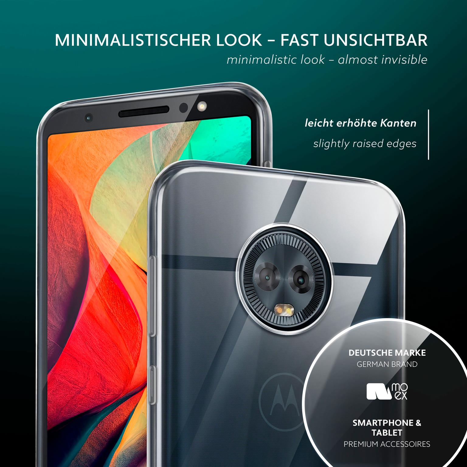 Zwei Handys nebeneinander. Eines hat eine transparente Hülle. Ein Markenlogo ist unten sichtbar.