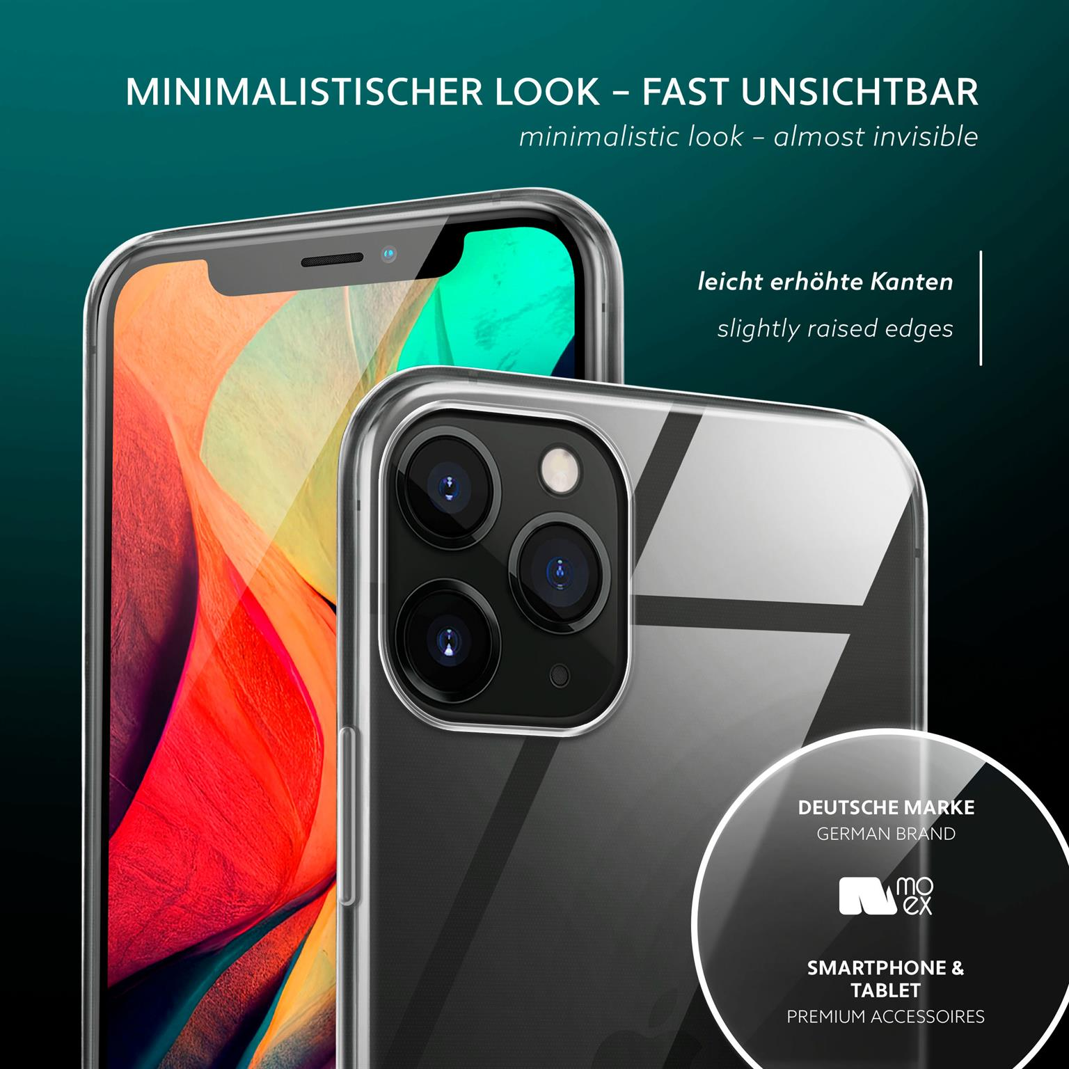Transparente Handyhülle mit Telefon, mit deutschem Markenlogo in der Ecke.