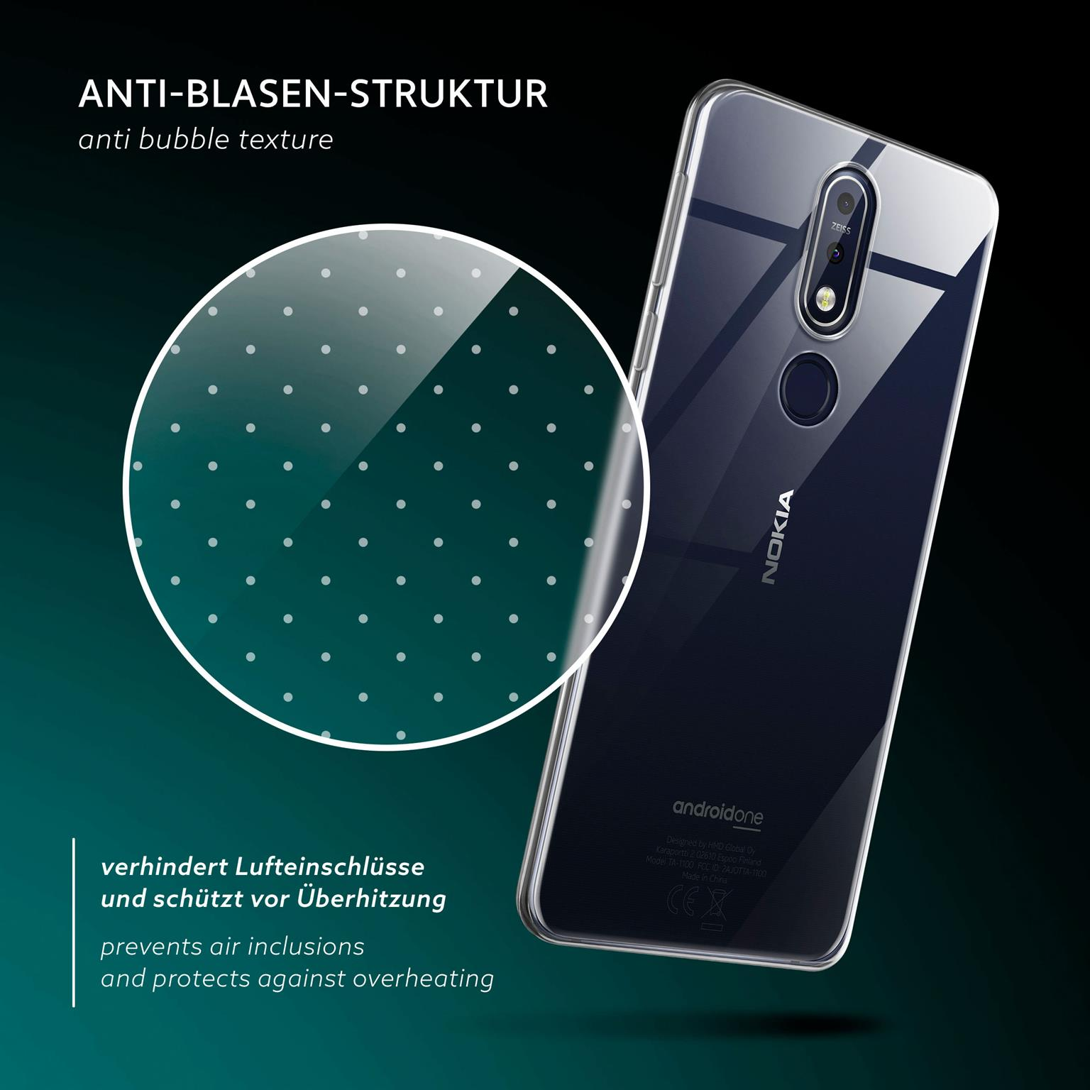 Eine Handyhülle mit Anti-Blasen-Textur. Das Telefon ist schwarz.
