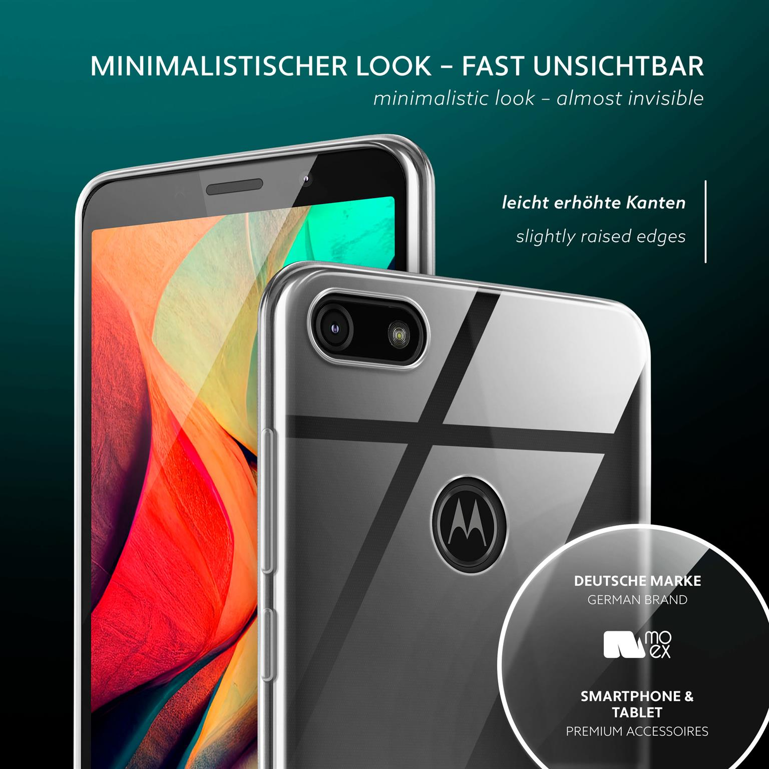 Zwei Telefone, eines mit Hülle, das andere ohne, und ein Markenlogo.