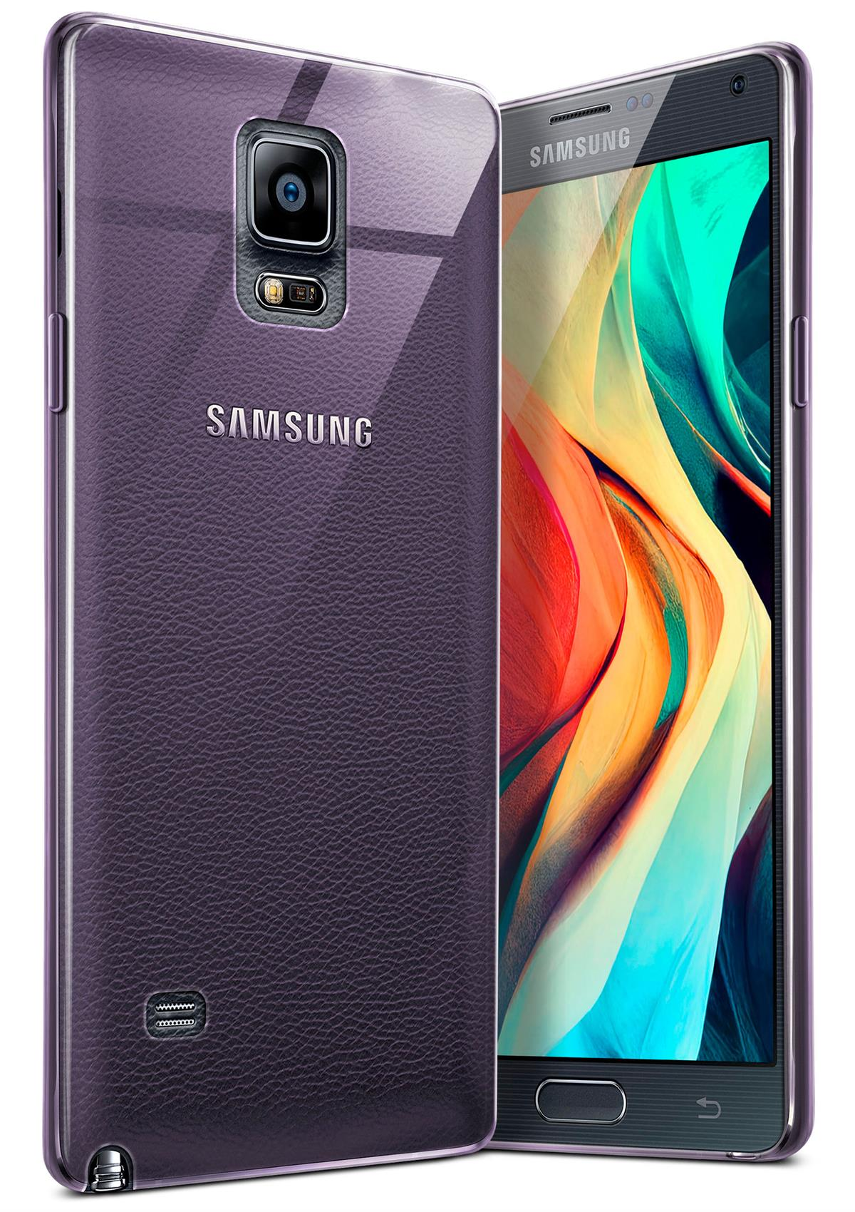 Zwei Samsung-Telefone mit Hüllen. Das hintere Telefon hat eine lila Hülle. Das andere hat einen bunten Bildschirm.