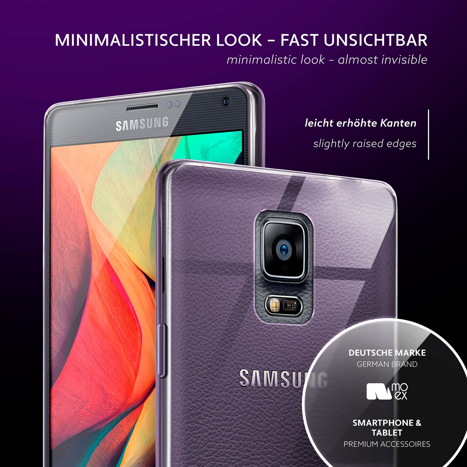 Samsung Telefon mit klarer Hülle, leicht erhöhten Kanten und minimalistischem Design mit Samsung Logo.