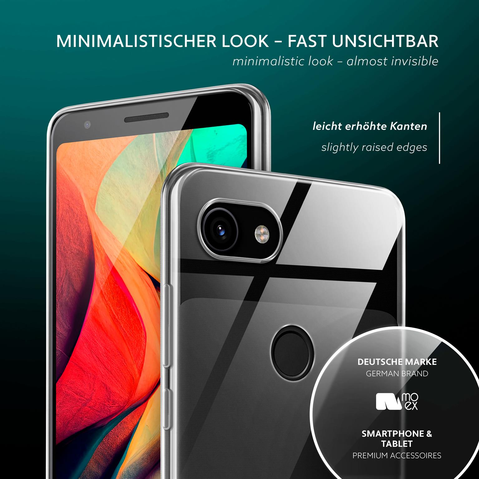 Transparente Handyhülle auf einem Handy mit farbenfrohem Design. Die Hülle hat erhöhte Kanten.