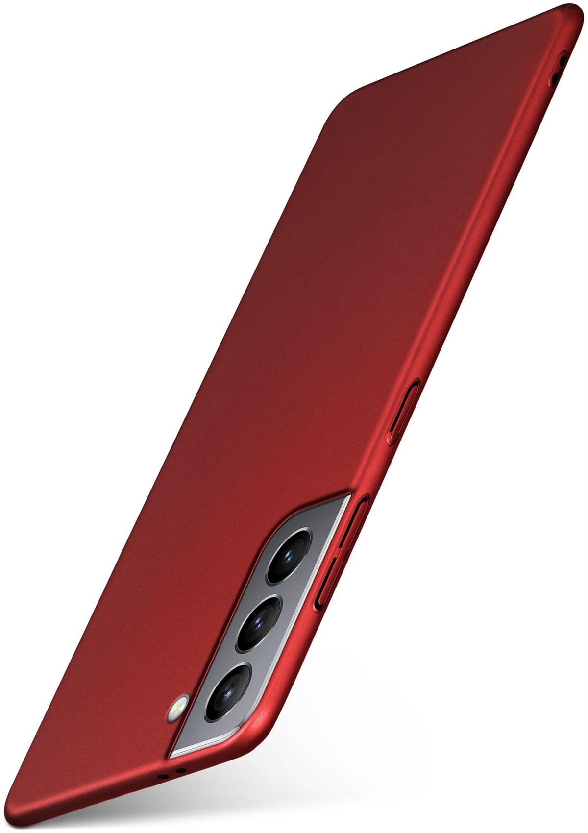 Rote Handyhülle. Das Telefon ist leicht geneigt. Der Hintergrund ist weiß.
