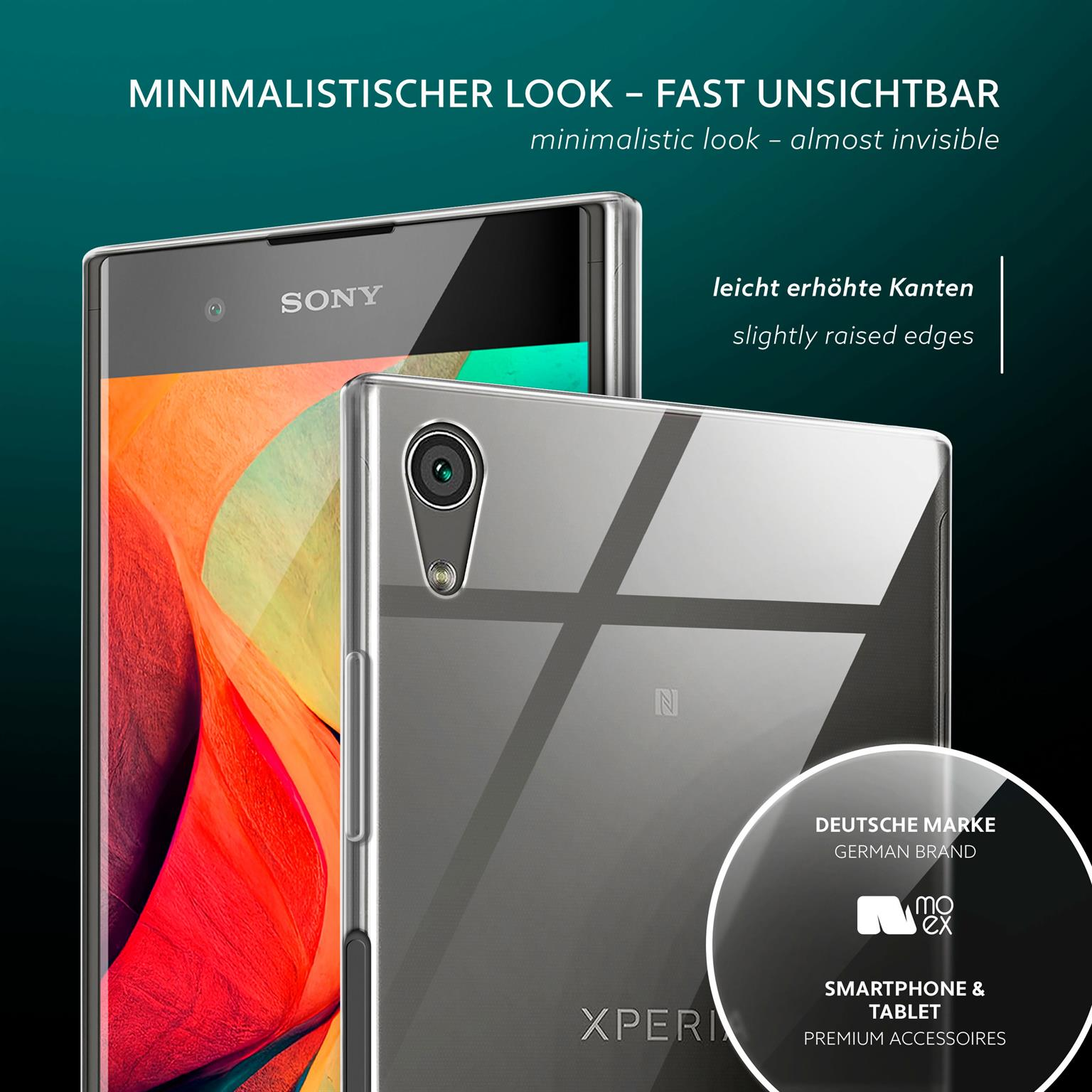 Zwei transparente Handyhüllen, eine bedeckt ein Telefon. Telefon hat rotes, oranges und gelbes Design.