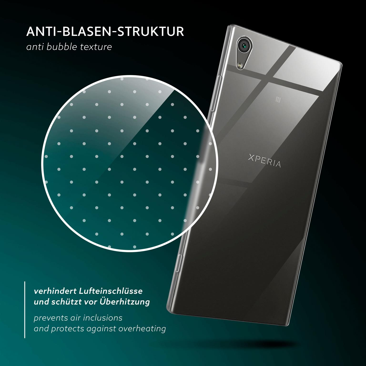 Schwarzes Telefon mit klarer Hülle, Anti-Blasen-Textur, verhindert Überhitzung.