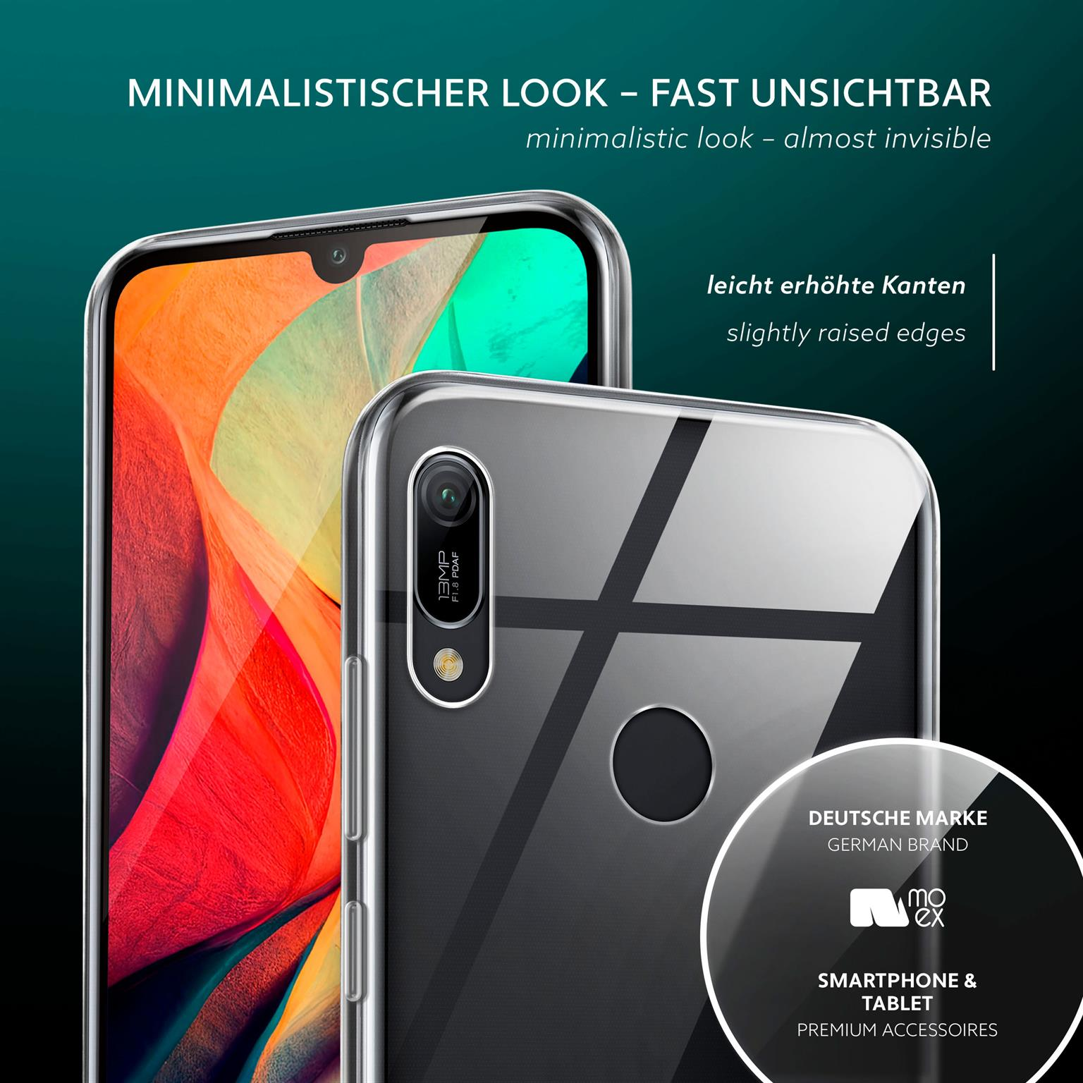 Klare Handyhülle auf einem Smartphone. Die Hülle ist transparent, das Handy schwarz.