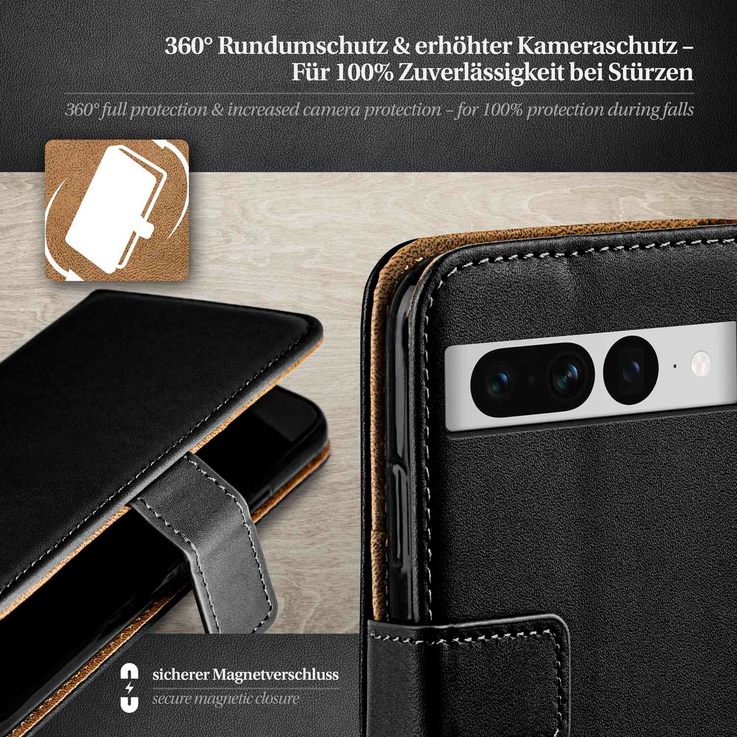 Schwarze Handyhülle. Nahaufnahme der Handyhülle. Schwarzer Hintergrund. Details über die Hülle.