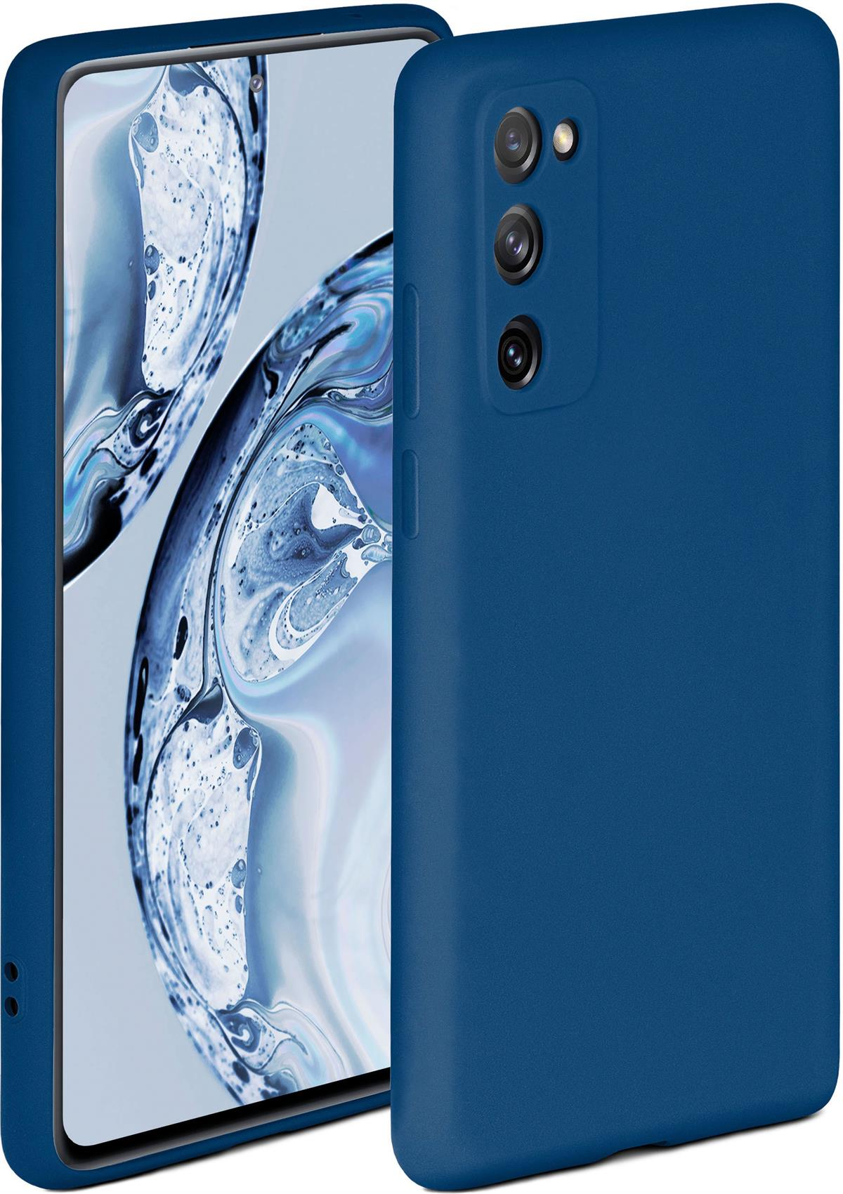 Blaues Telefon mit Kamera. Rückseite und Seitentasten sichtbar.