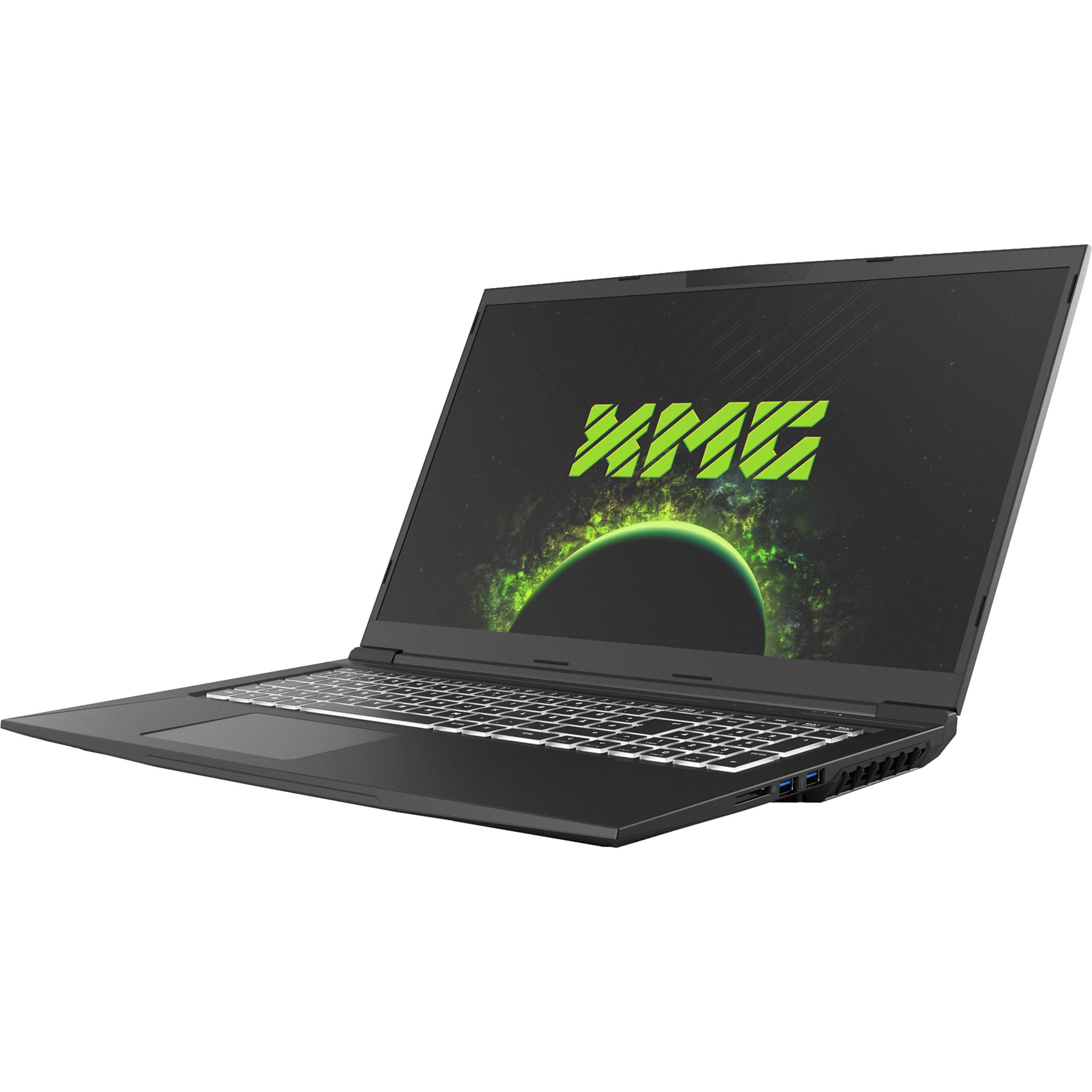 Schwarzer Laptop mit grün-gelbem Bildschirm. Tastatur sichtbar. Weißer Hintergrund.