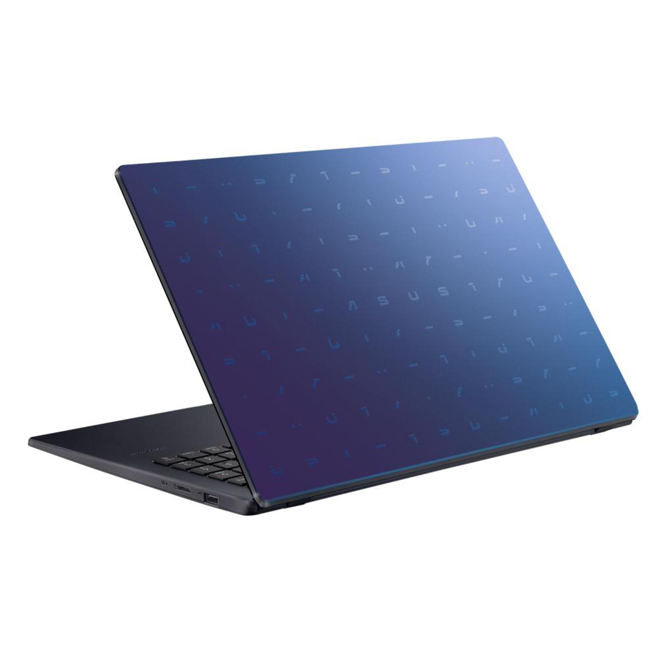 Asus-Laptop-Rückseite. Blau-lila Farbverlauf. Asus-Logo. Weißer Hintergrund. Laptop geschlossen.