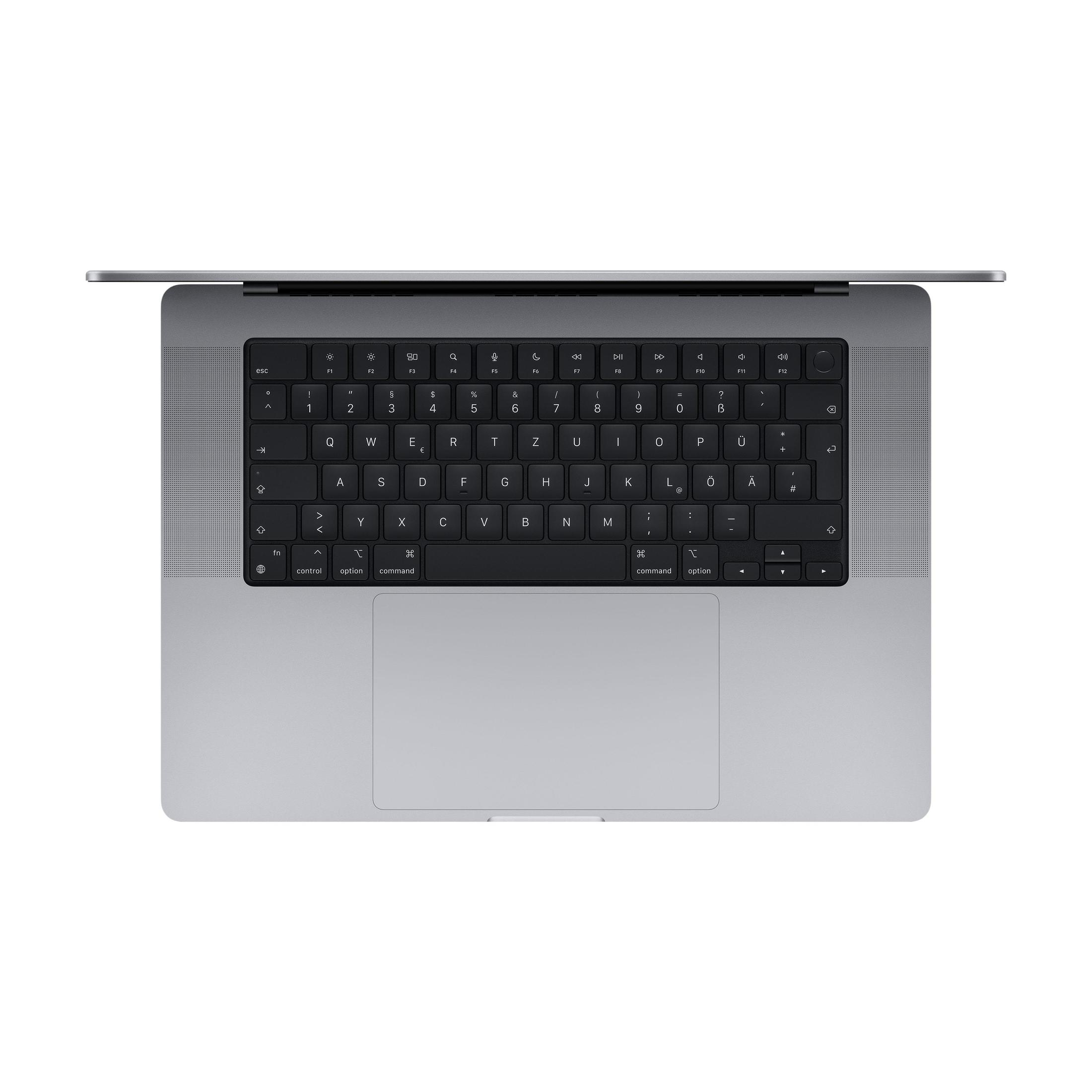 Laptop, widok z góry. Srebrna obudowa, czarna klawiatura. Otwarty.