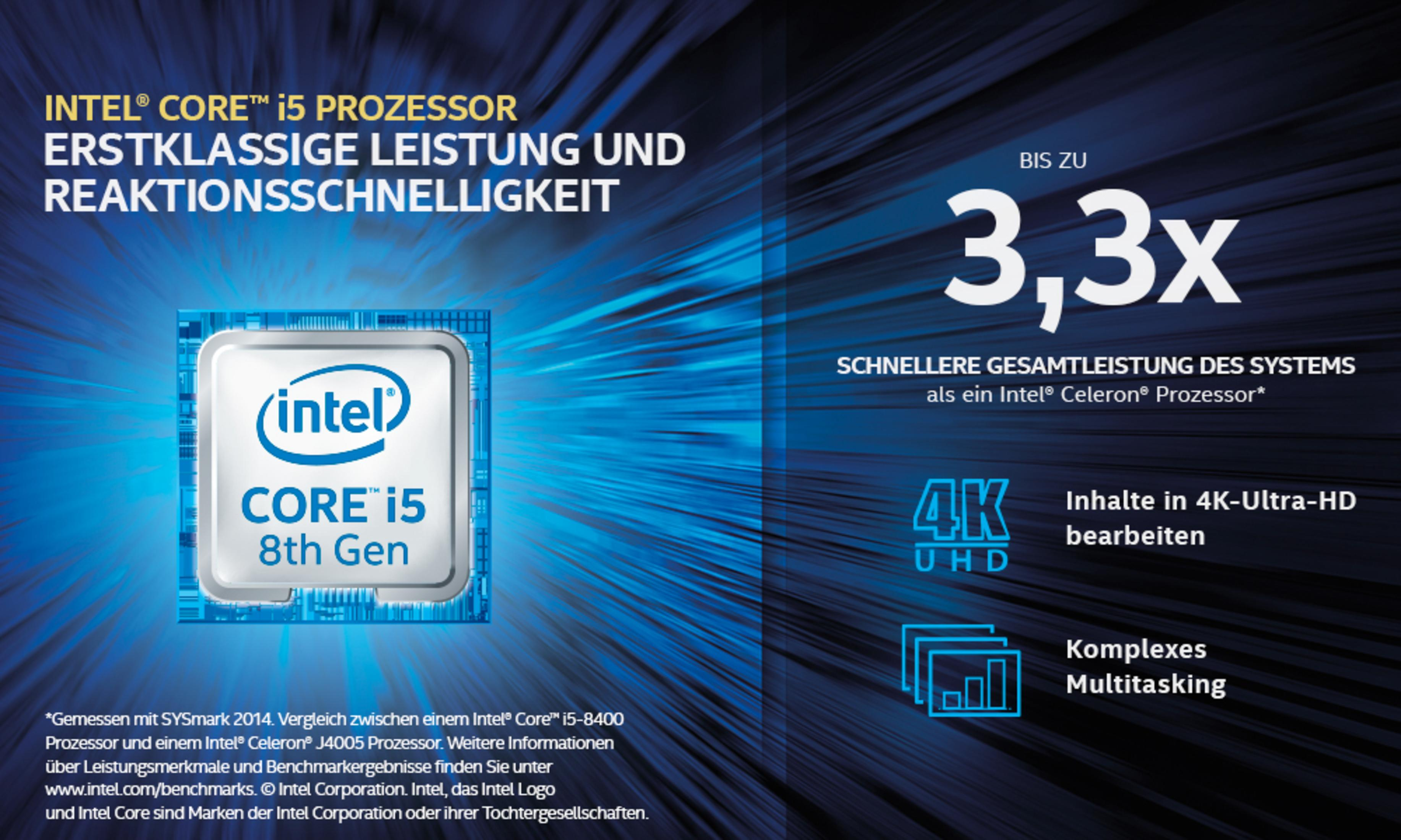 Graphique du processeur Intel Core i5 avec texte sur performance et multitâche.