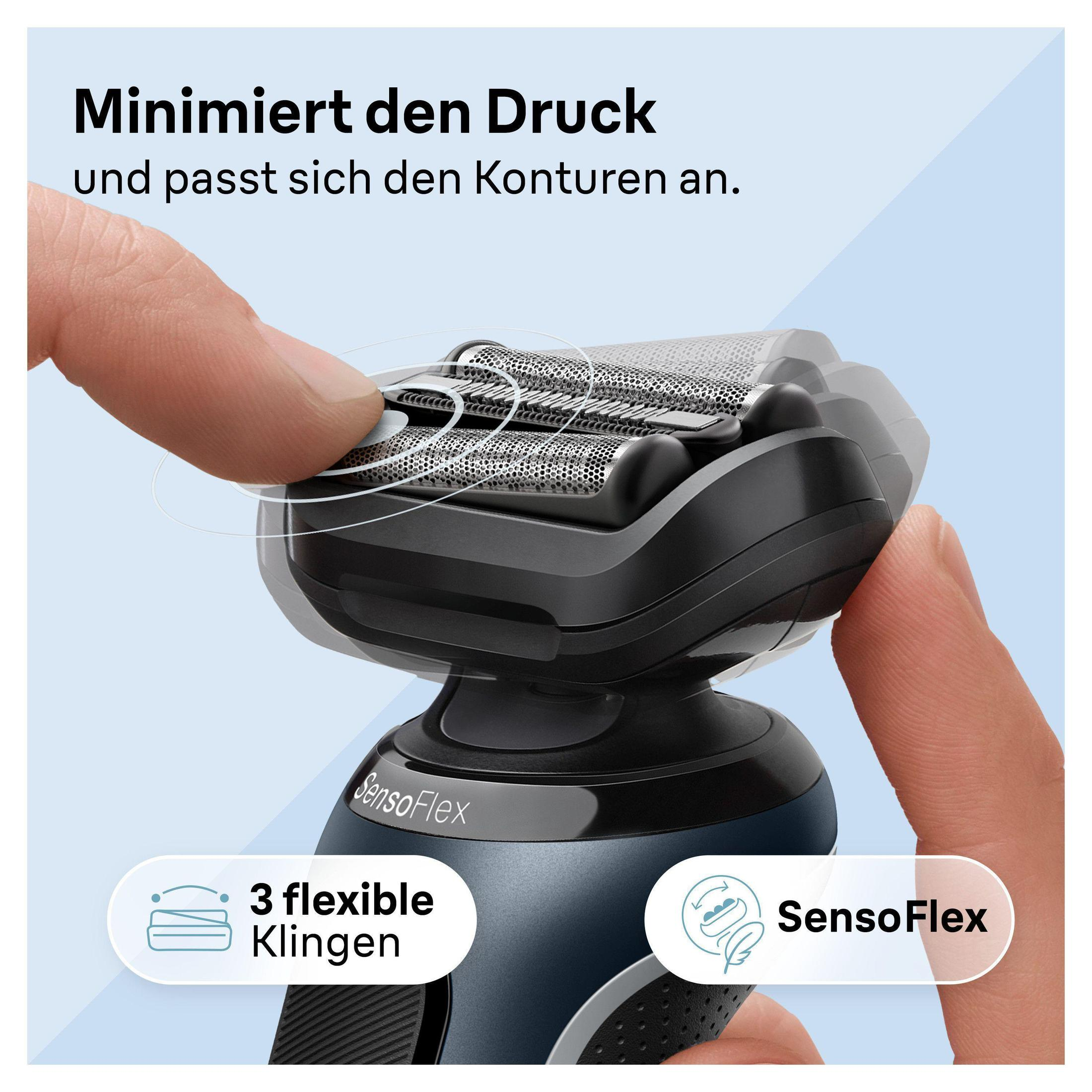 Zbliżenie golarki z trzema elastycznymi ostrzami. Obraz pokazuje cechy golarki.