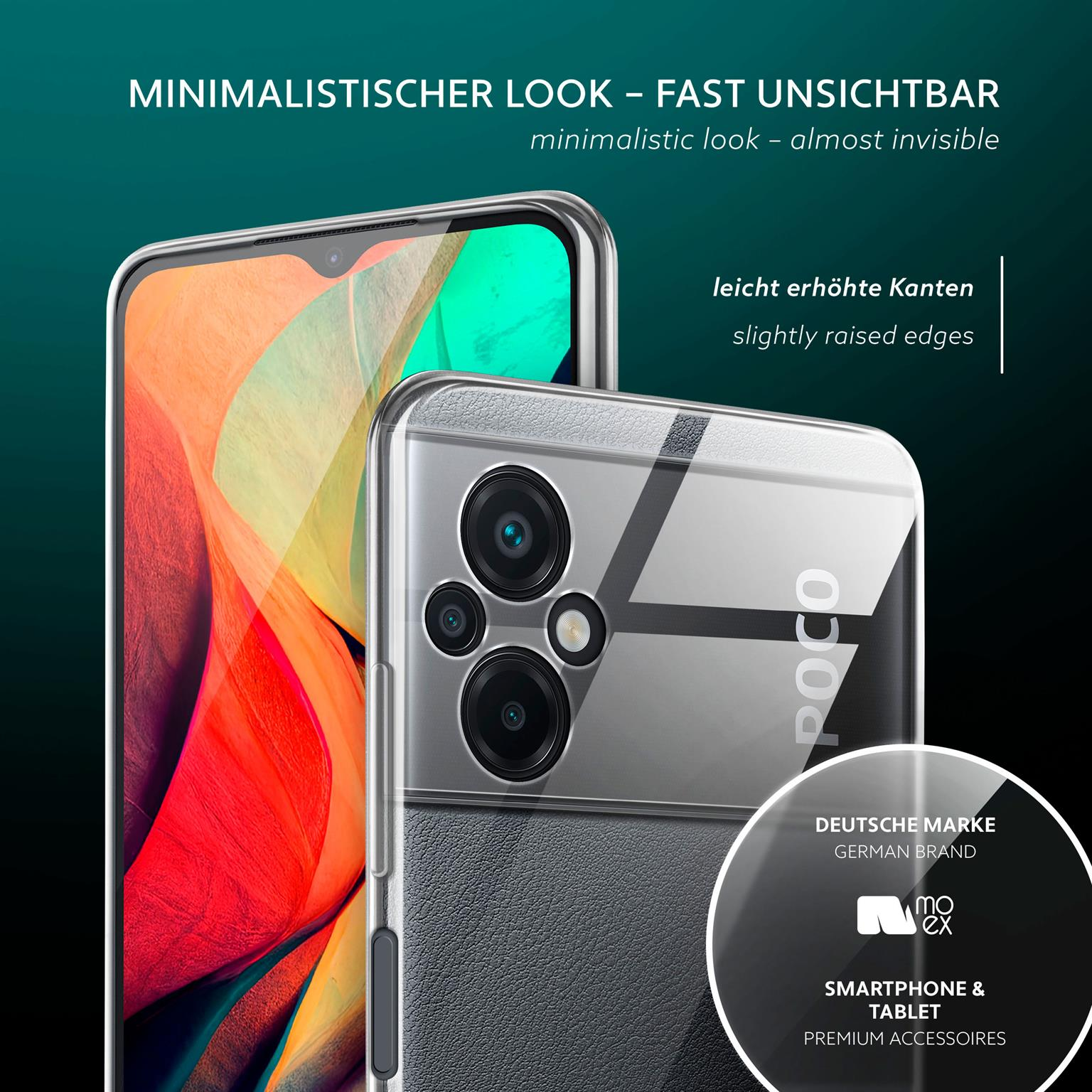 Klare Handyhülle auf einem Telefon. Minimalistisches Design, fast unsichtbar, mit leicht erhöhten Kanten.