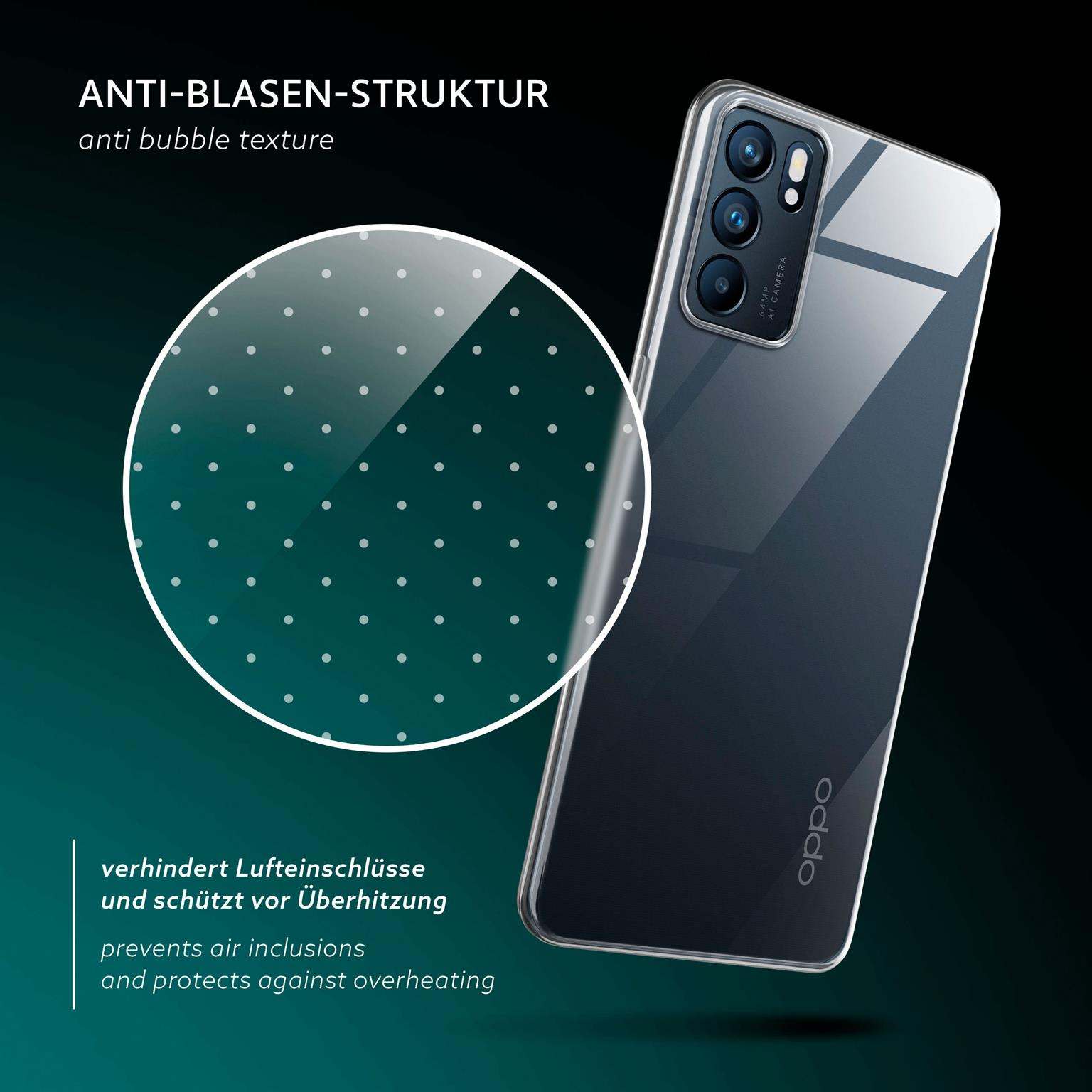 Handyhülle mit transparentem Cover, gepunktetem Muster und Telefon darin.