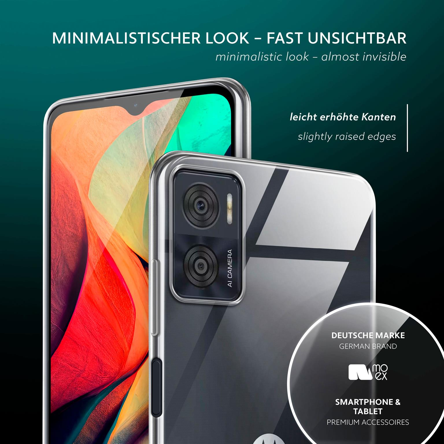 Telefon in einer transparenten Hülle, ein zweites Telefon dahinter. Text auf Deutsch.