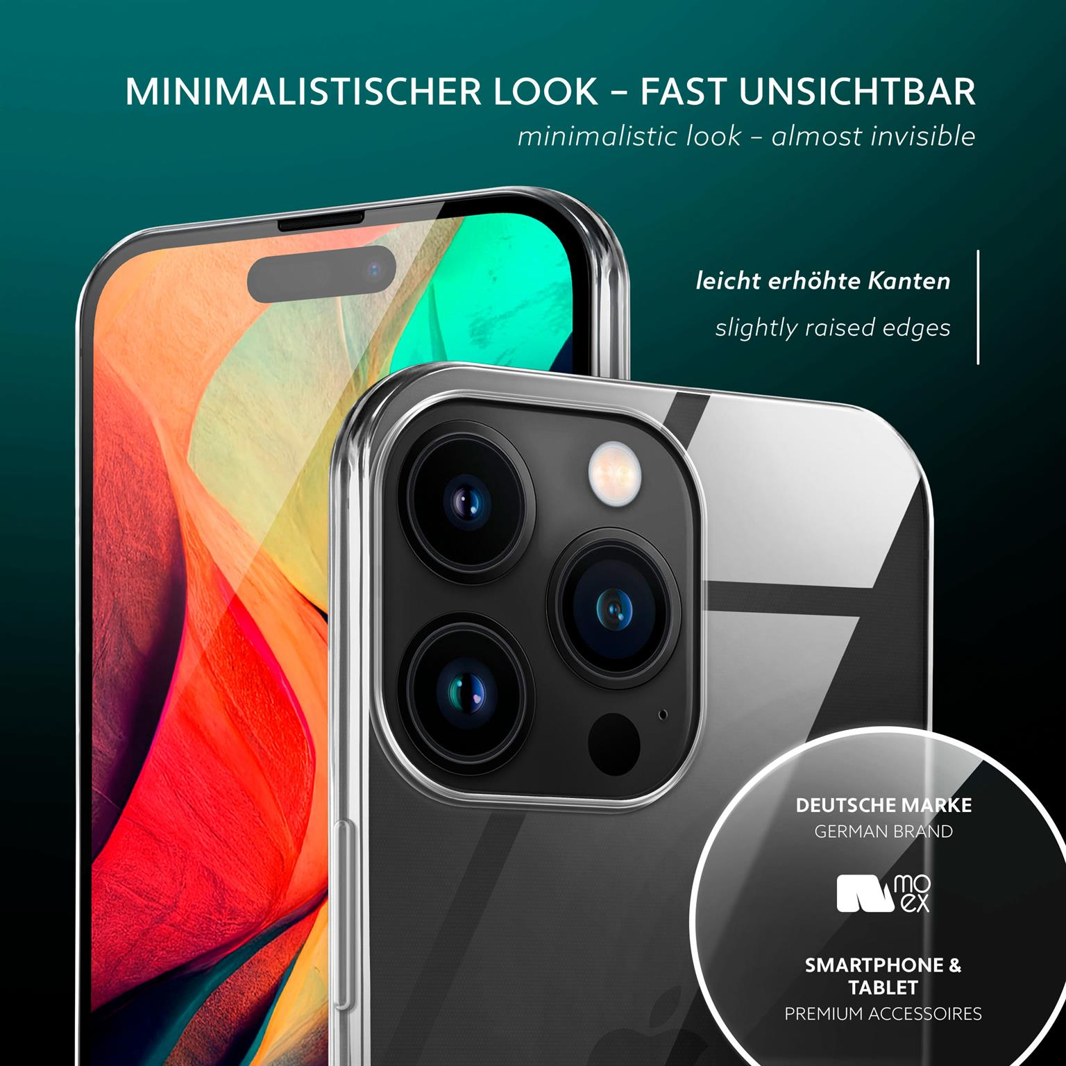 Transparente Handyhülle auf einem Telefon. Telefon hat drei Kameras. Deutsches Markenlogo.