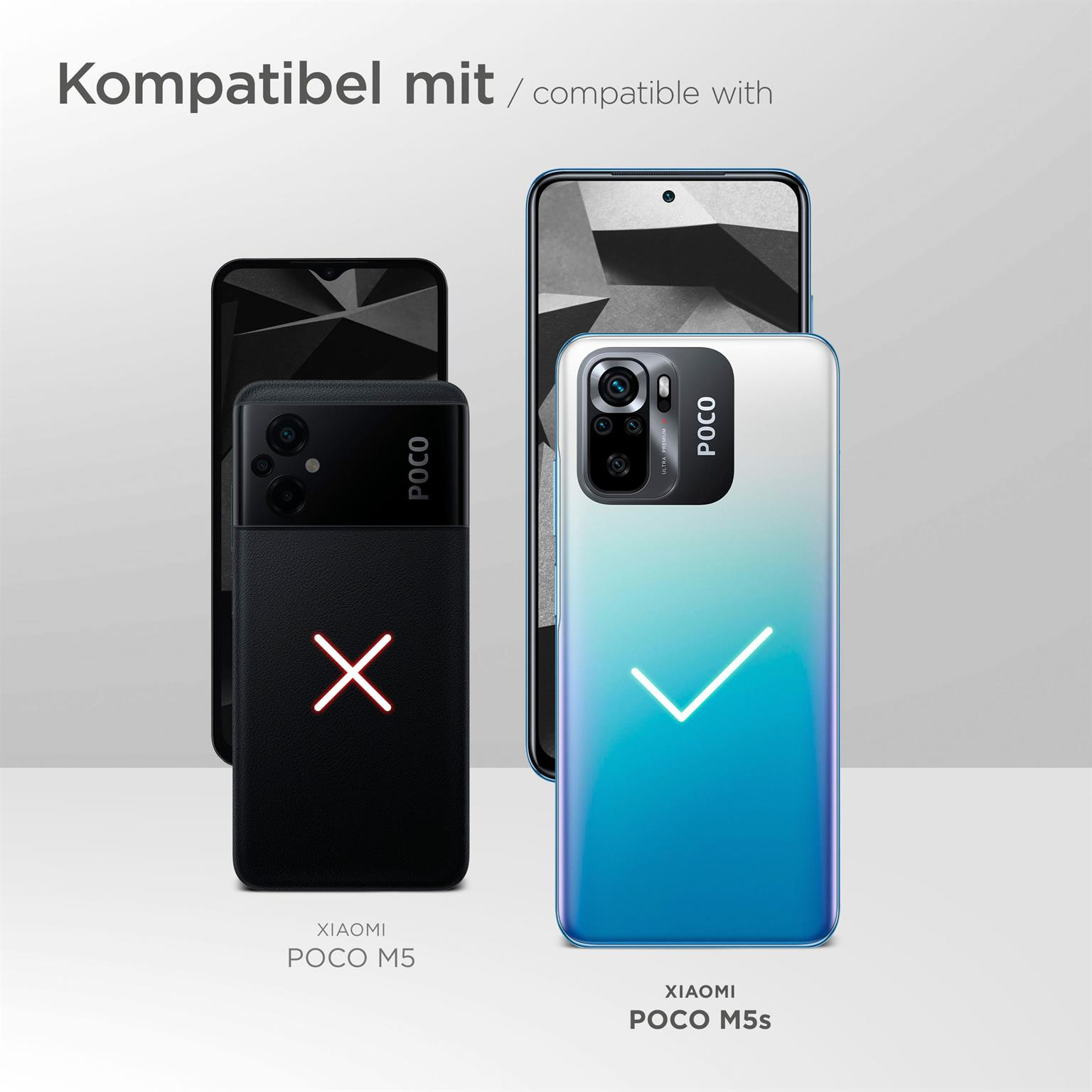Drei Telefone mit Hüllen, weißer Hintergrund, eins mit Häkchen, eins mit Kreuz.