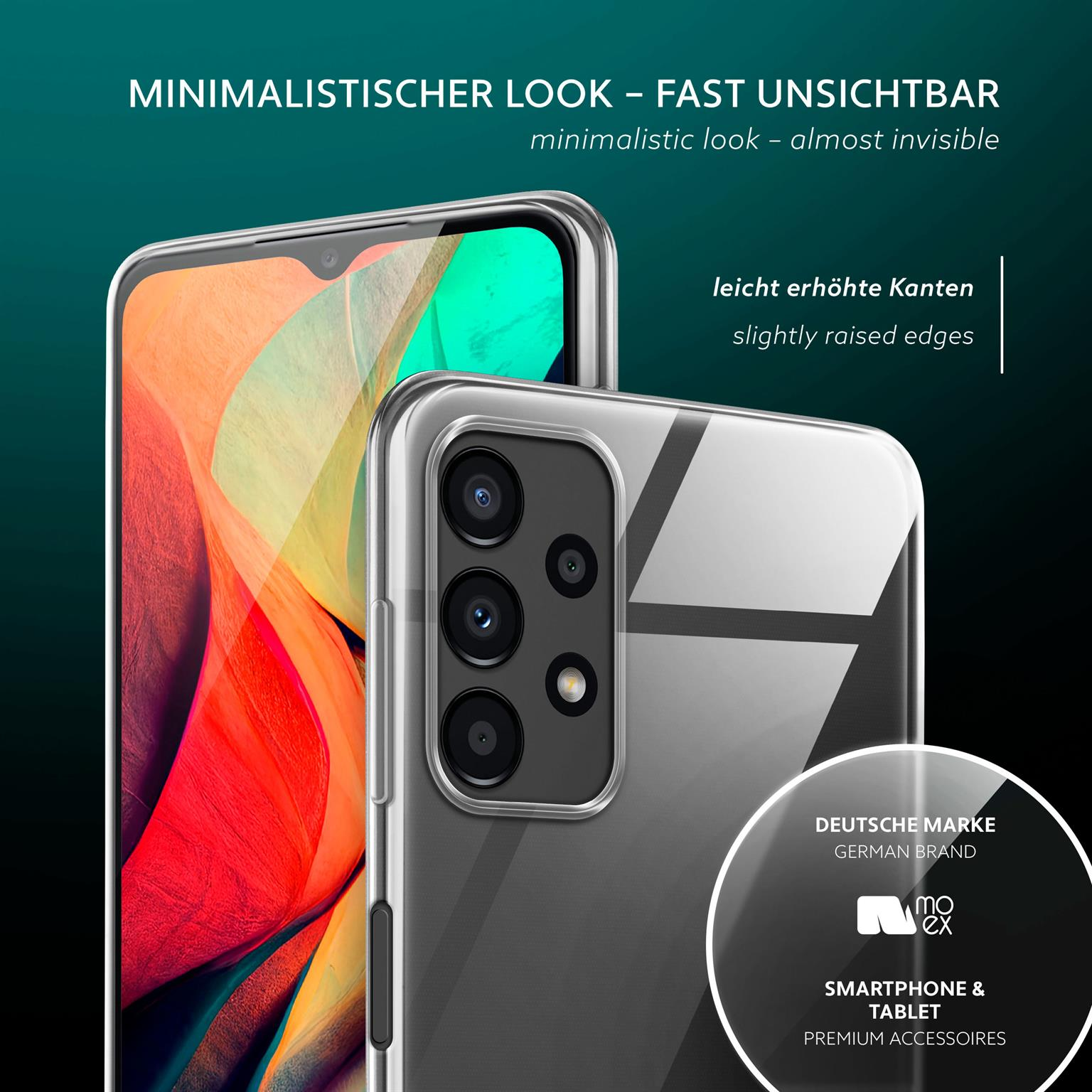 Zwei Telefone, eines mit klarer Hülle, das andere mit grünem Rand. Weißer Hintergrund.