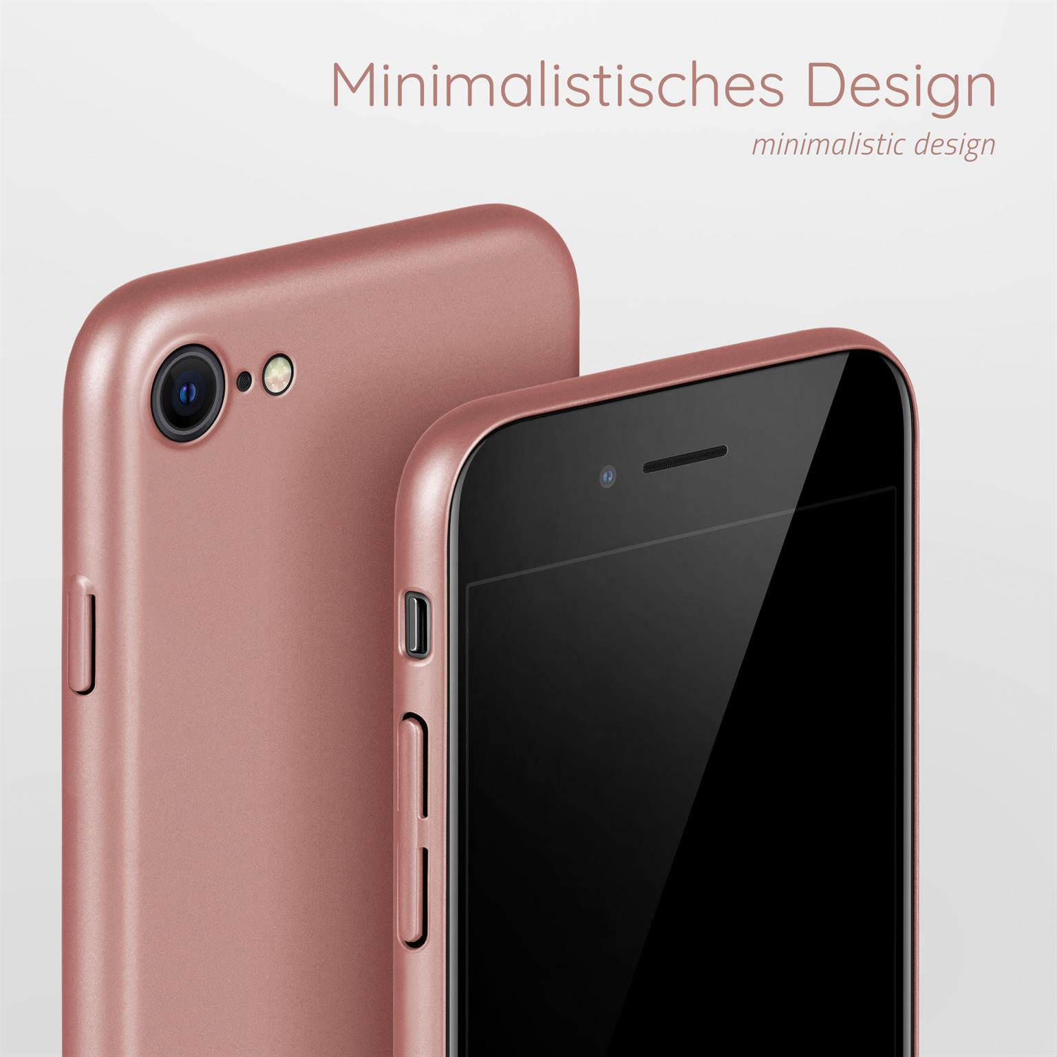 Zwei rosafarbene Telefone, eines nach vorne, eines nach hinten. Weißer Hintergrund.